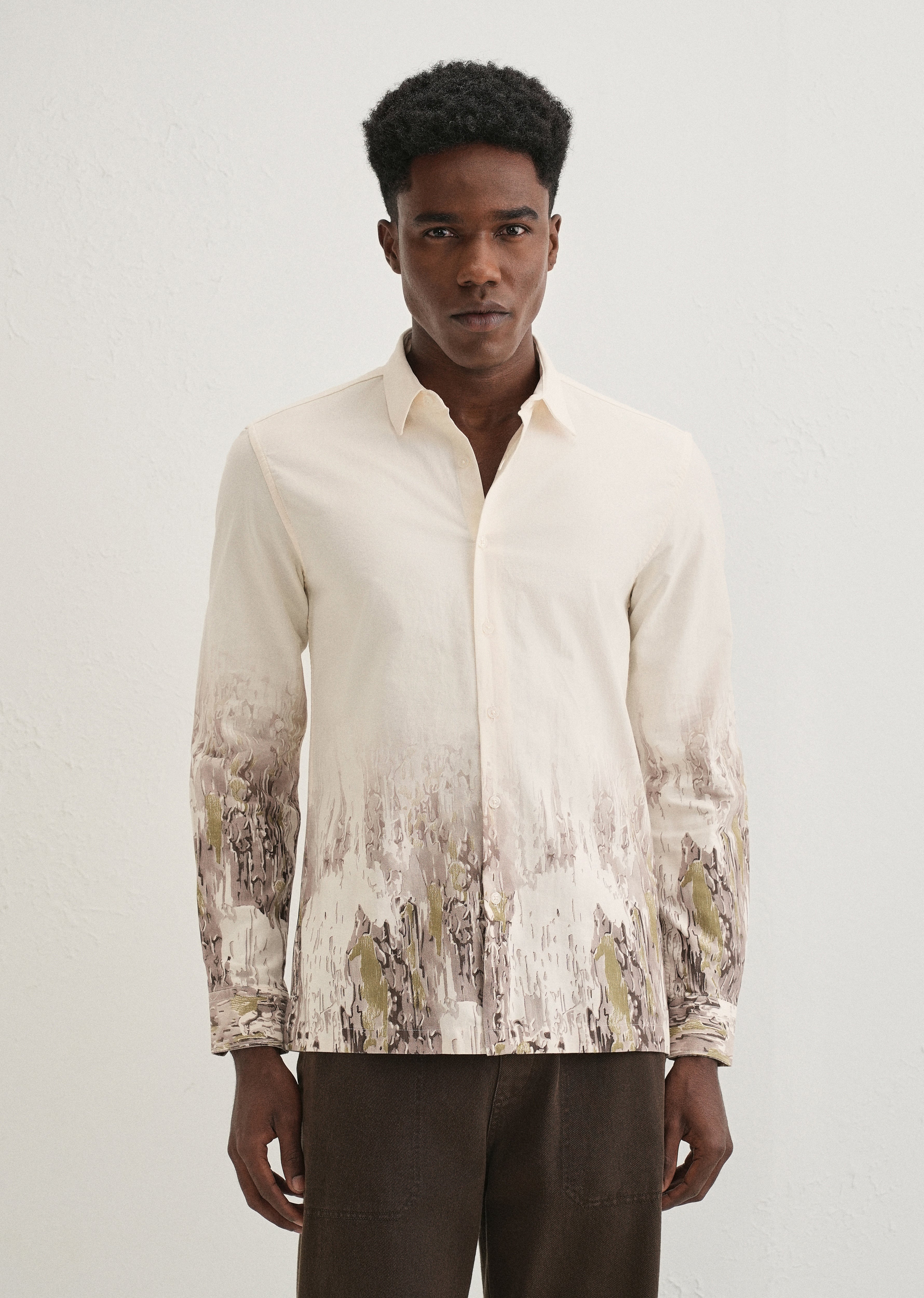 Beige Olive Grey Gradient Printed Shirt