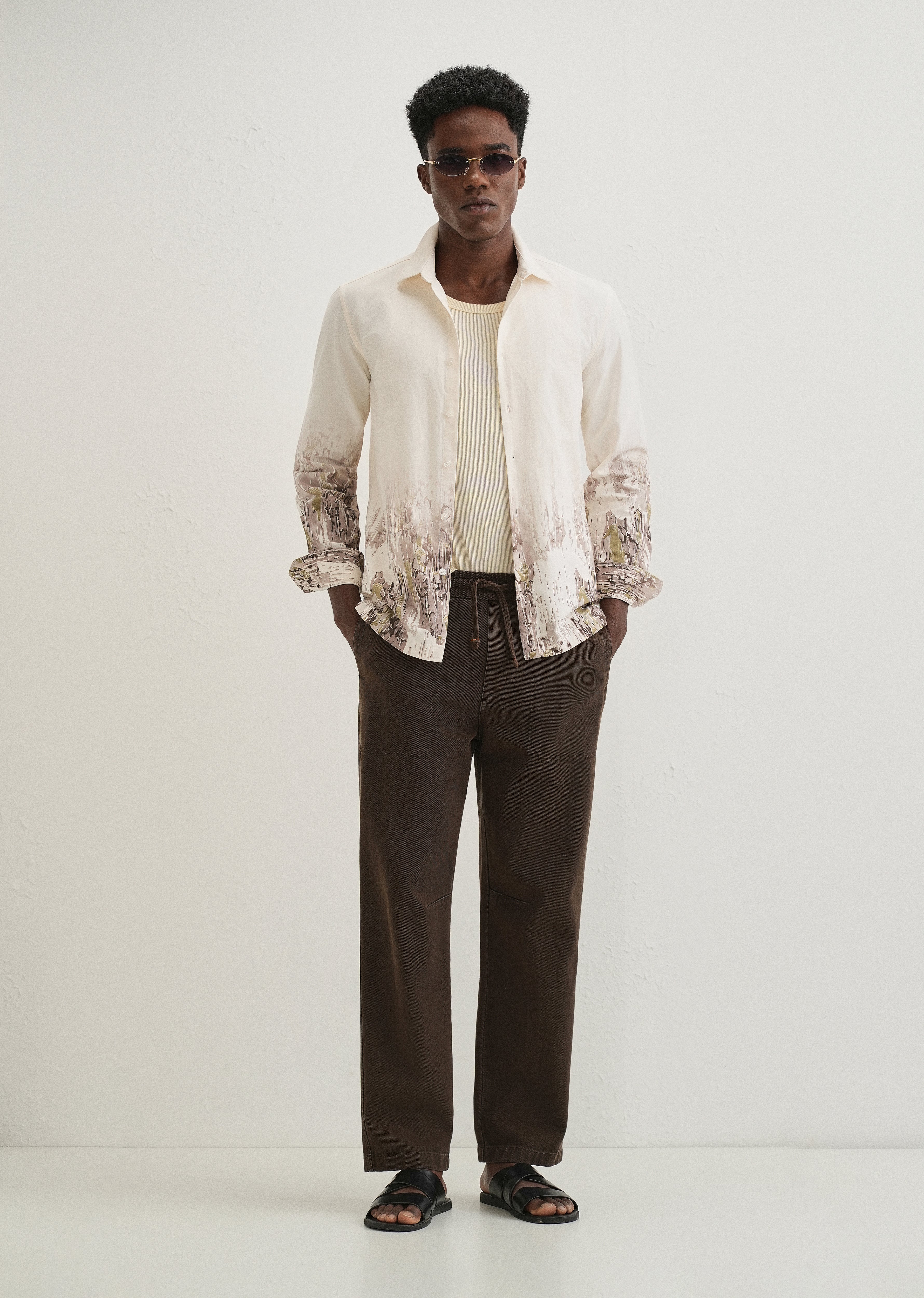 Beige Olive Grey Gradient Printed Shirt