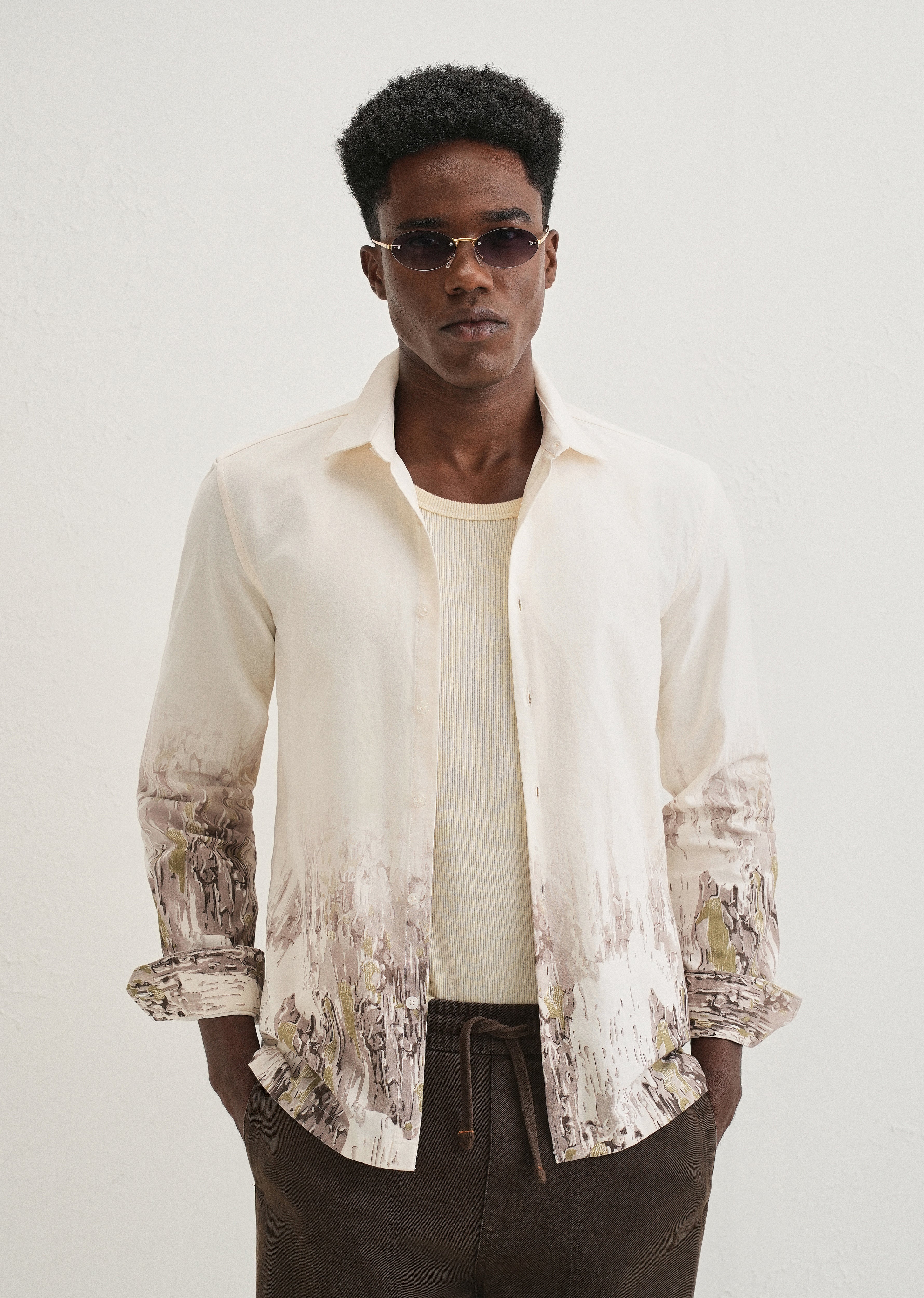 Beige Olive Grey Gradient Printed Shirt