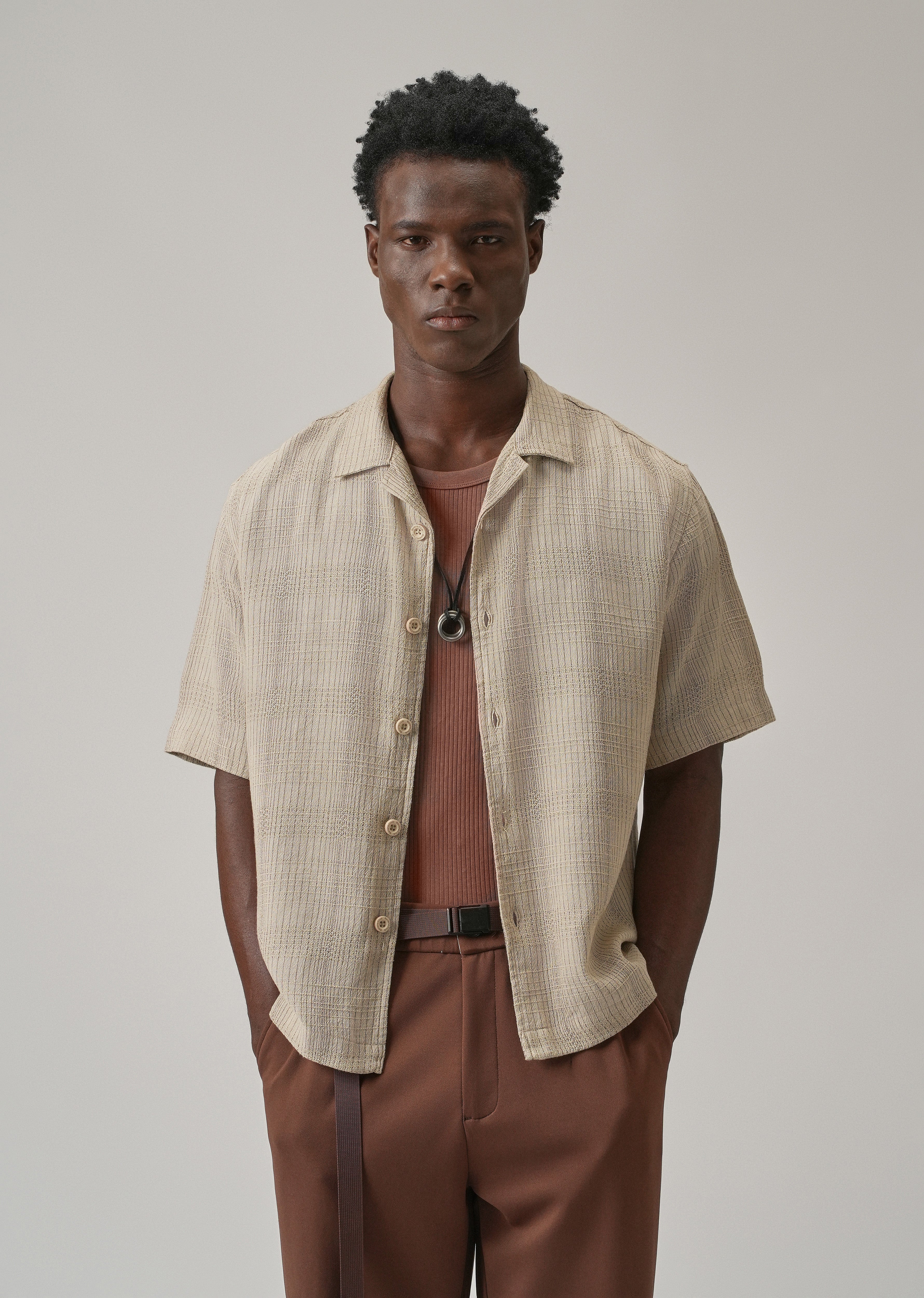 Beige Open Weave Cotton Shirt