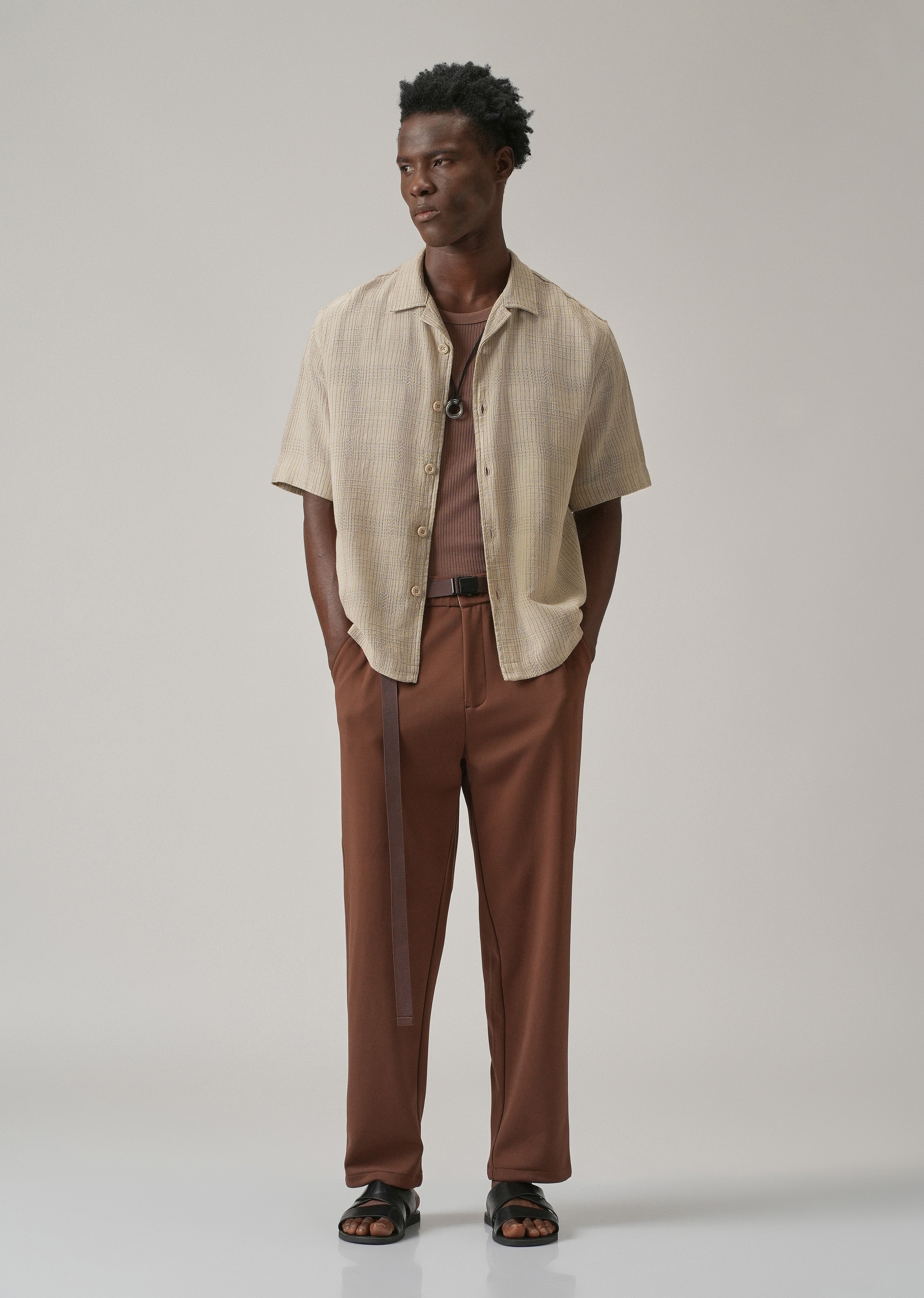 Beige Open Weave Cotton Shirt