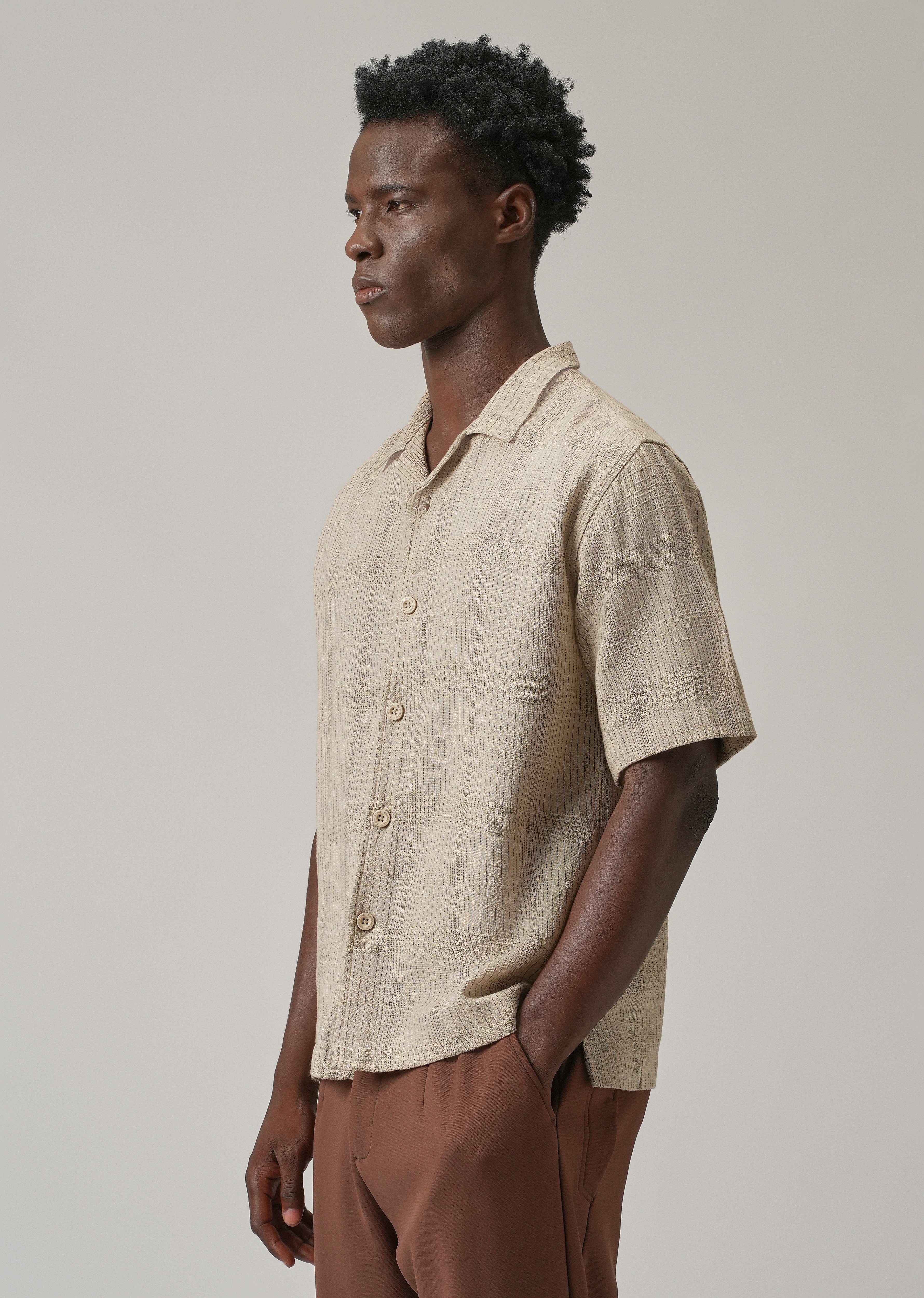Beige Open Weave Cotton Shirt