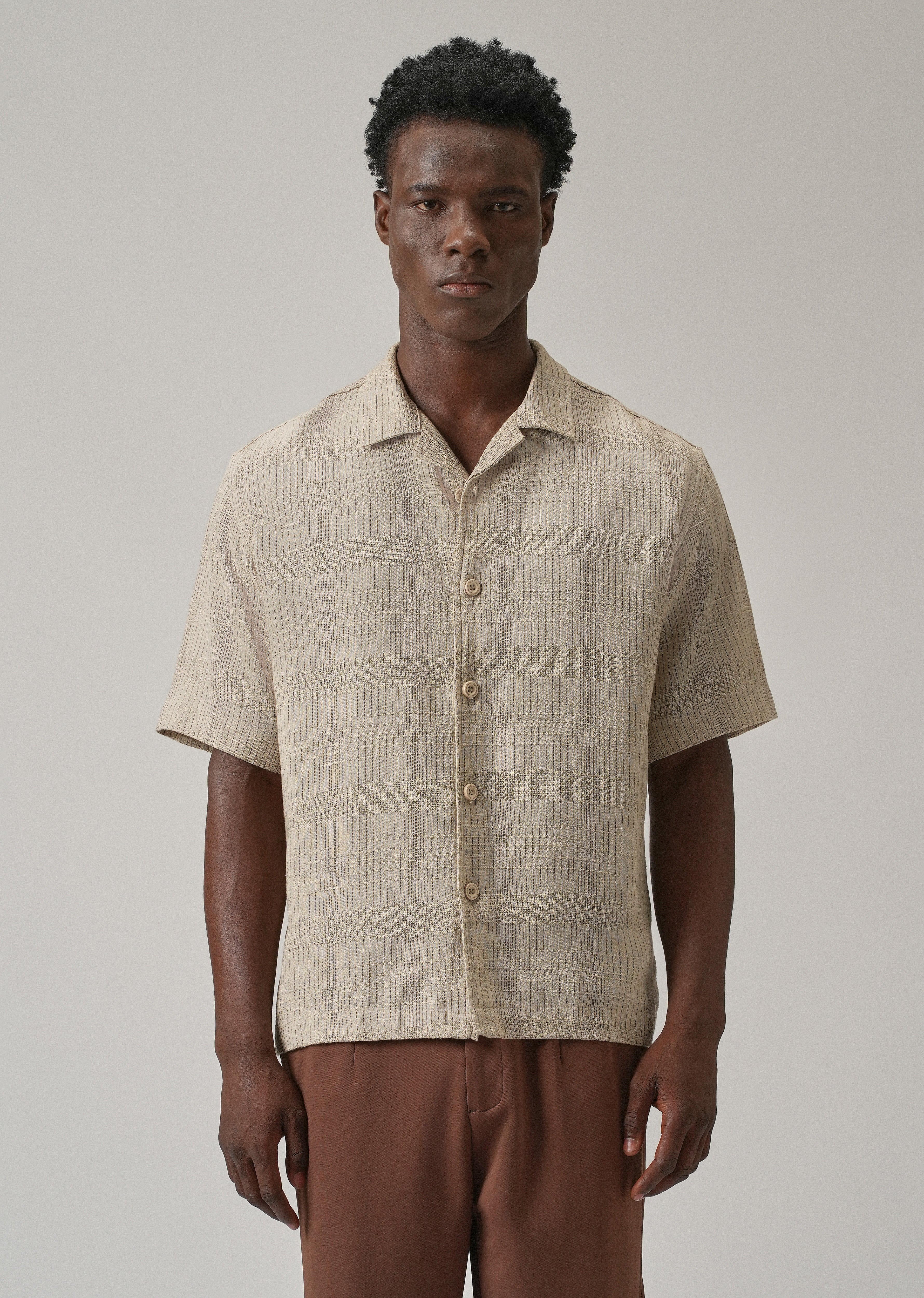 Beige Open Weave Cotton Shirt