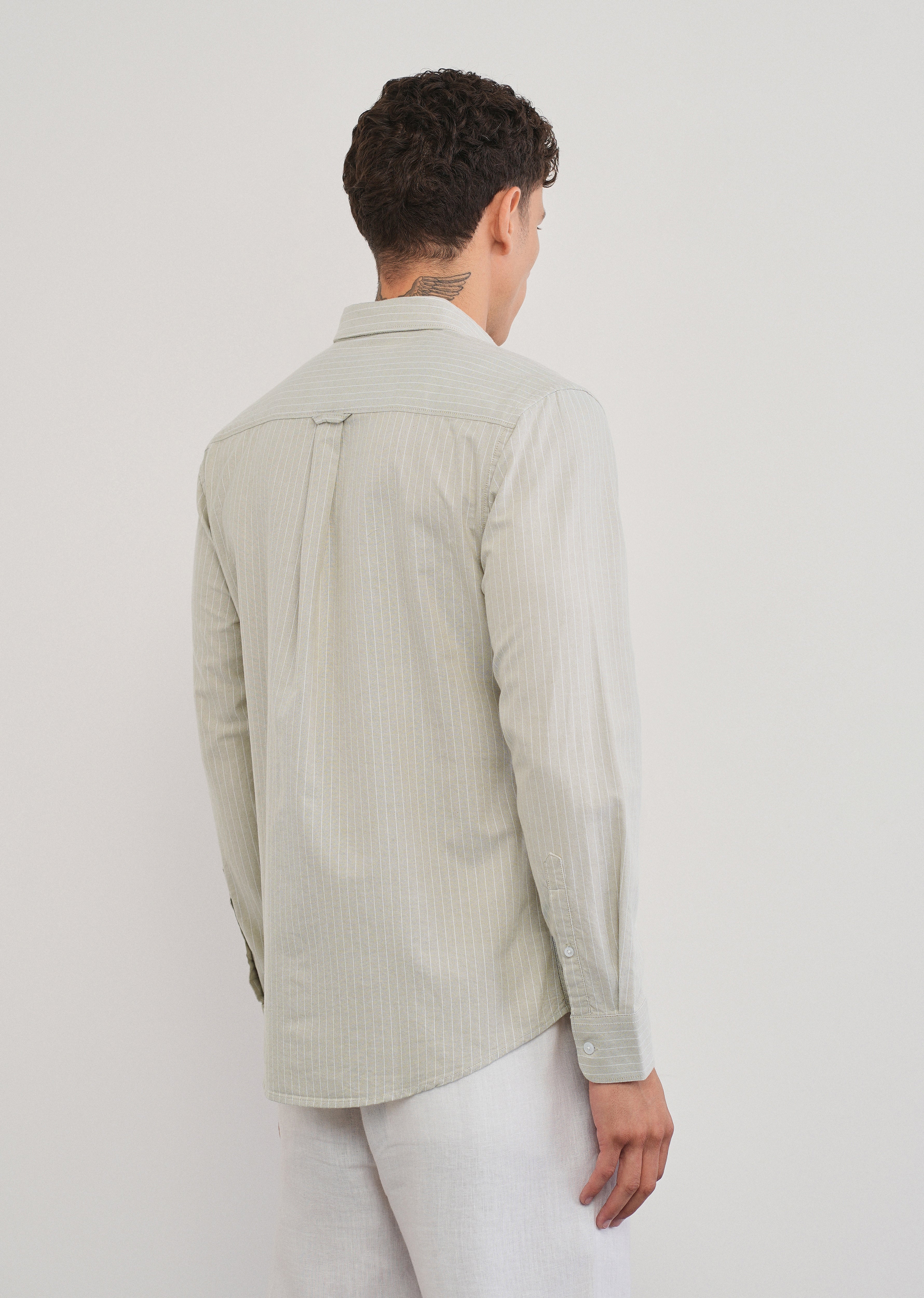 Beige Pinstripe Cotton Shirt