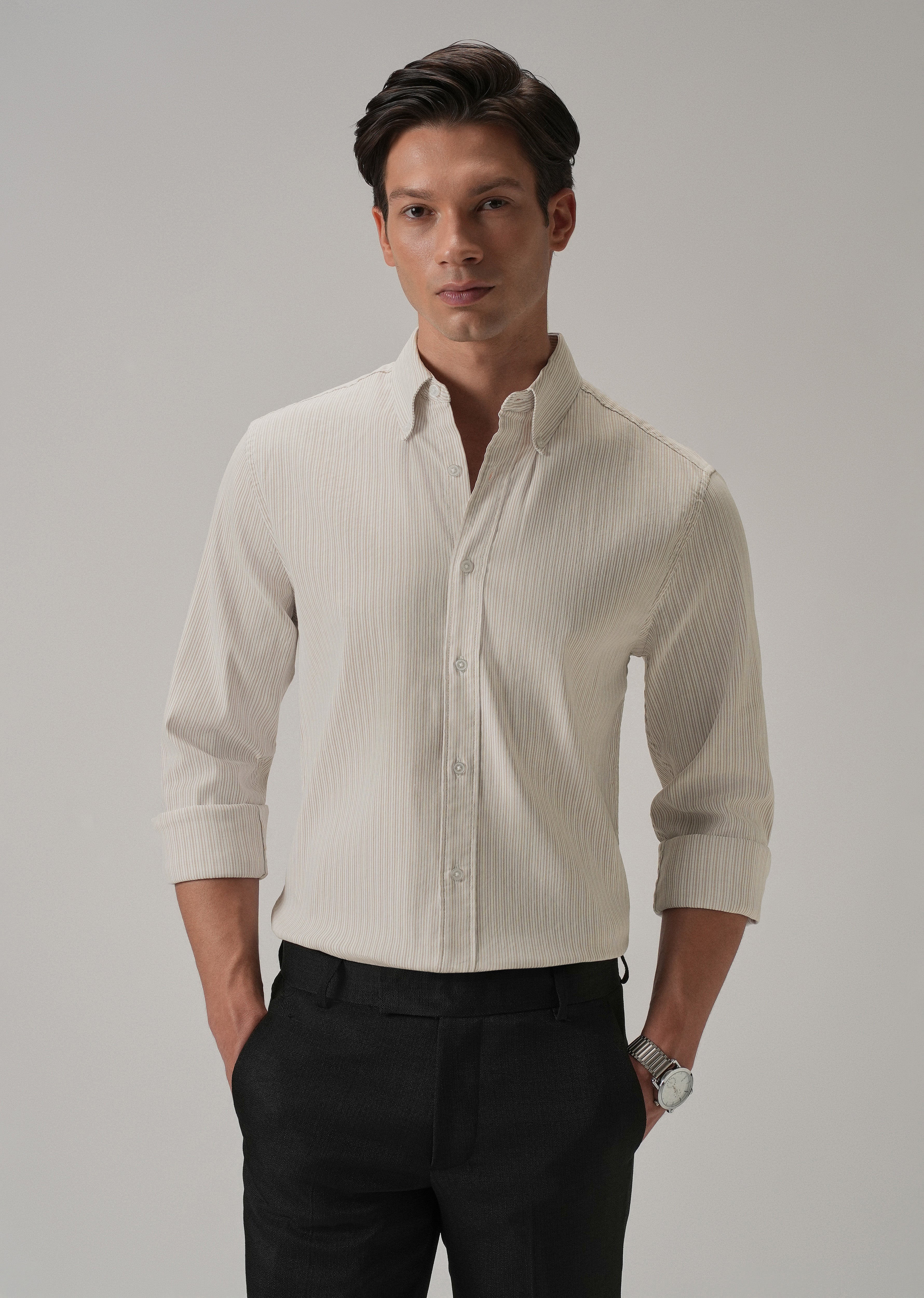 Beige Pinstripe Shirt