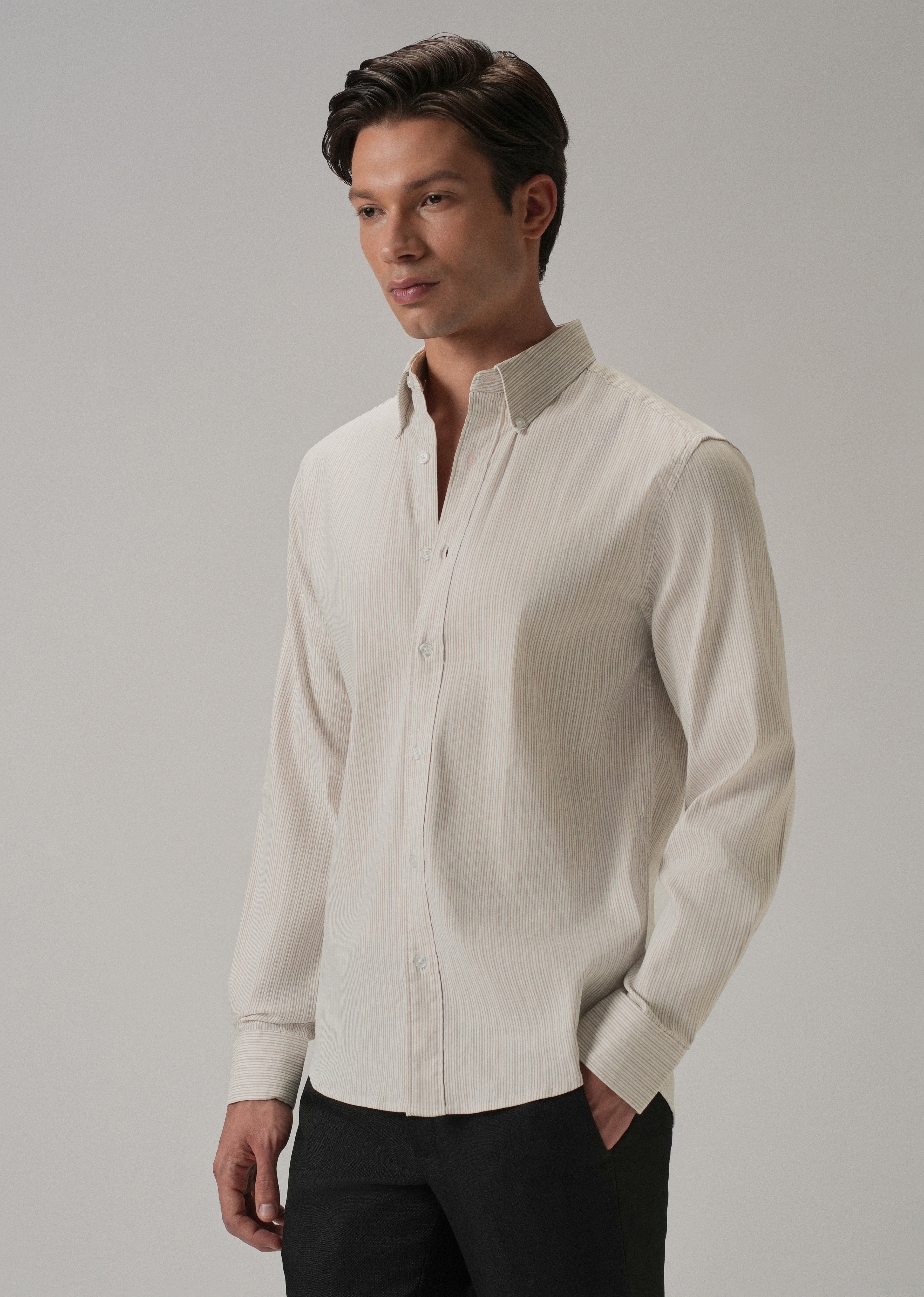 Beige Pinstripe Shirt