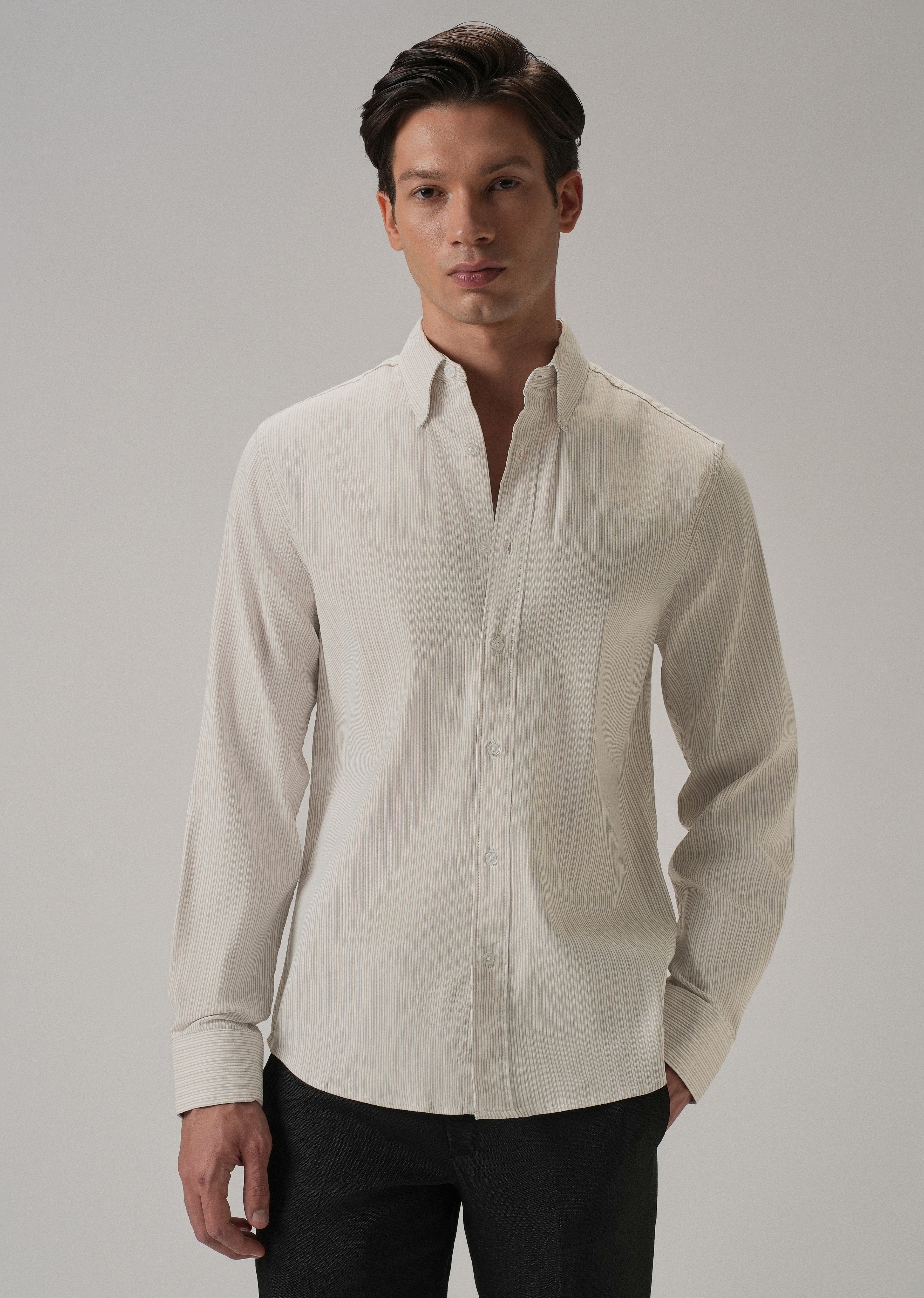 Beige Pinstripe Shirt