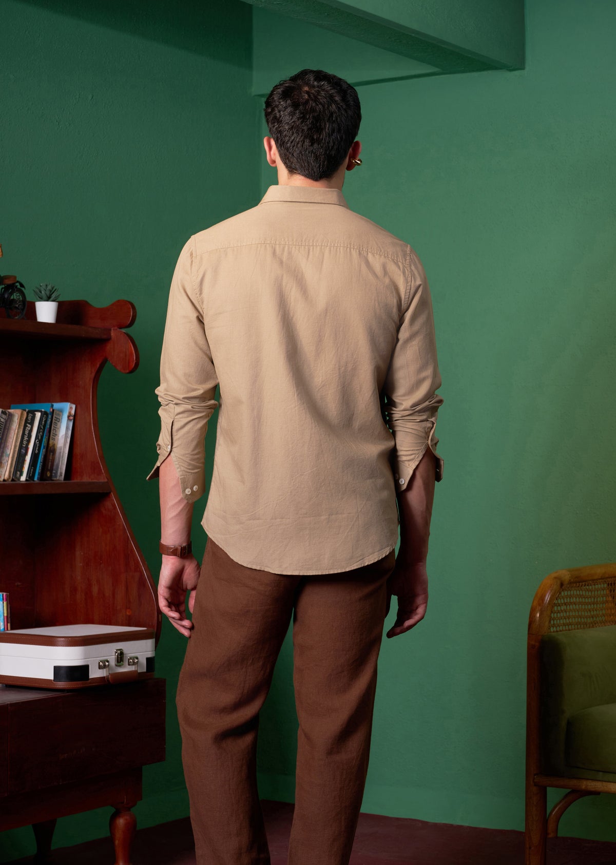 Beige Pintuck Embroidery Linen Shirt