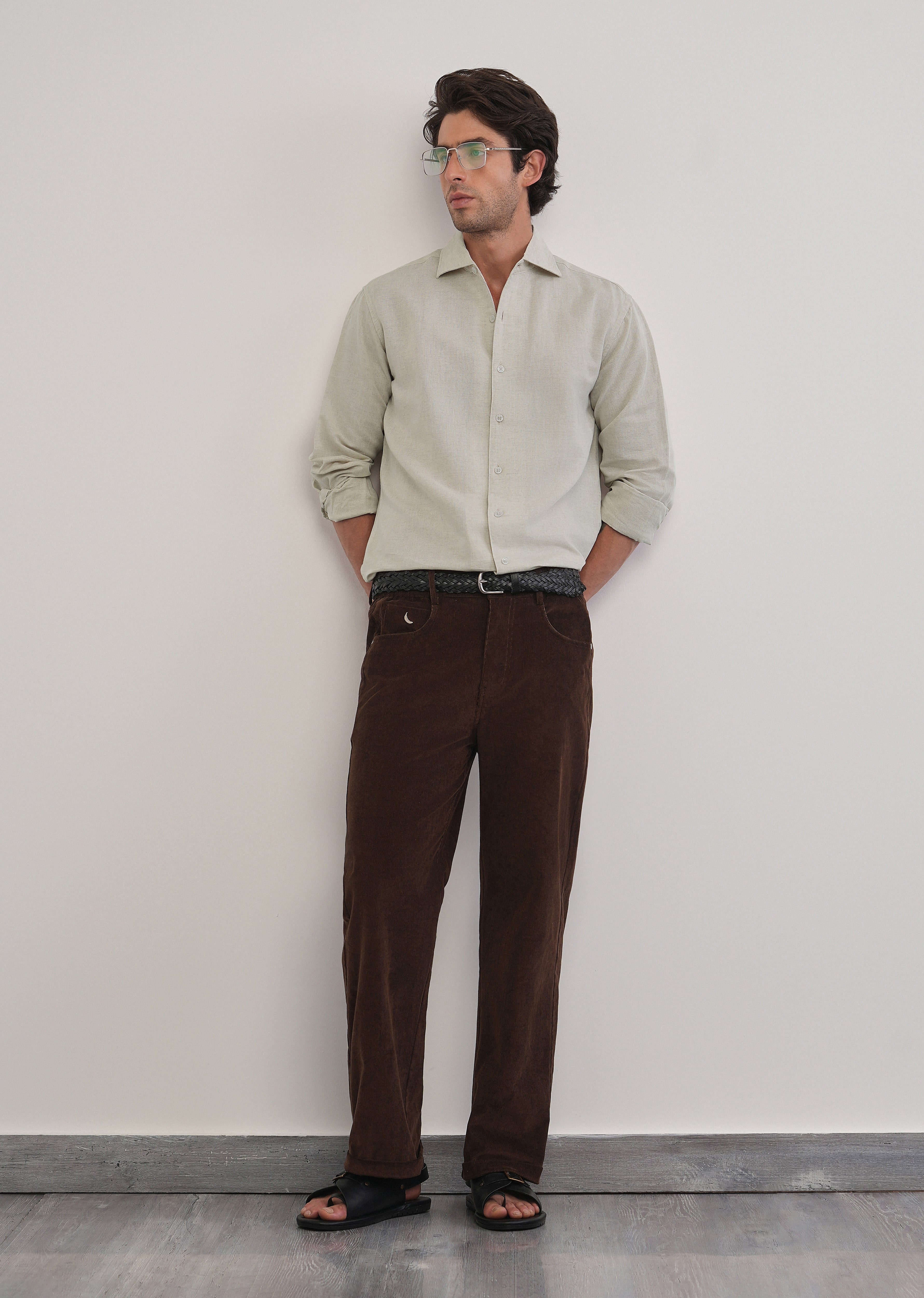 Beige Plain Cotton Linen Shirt