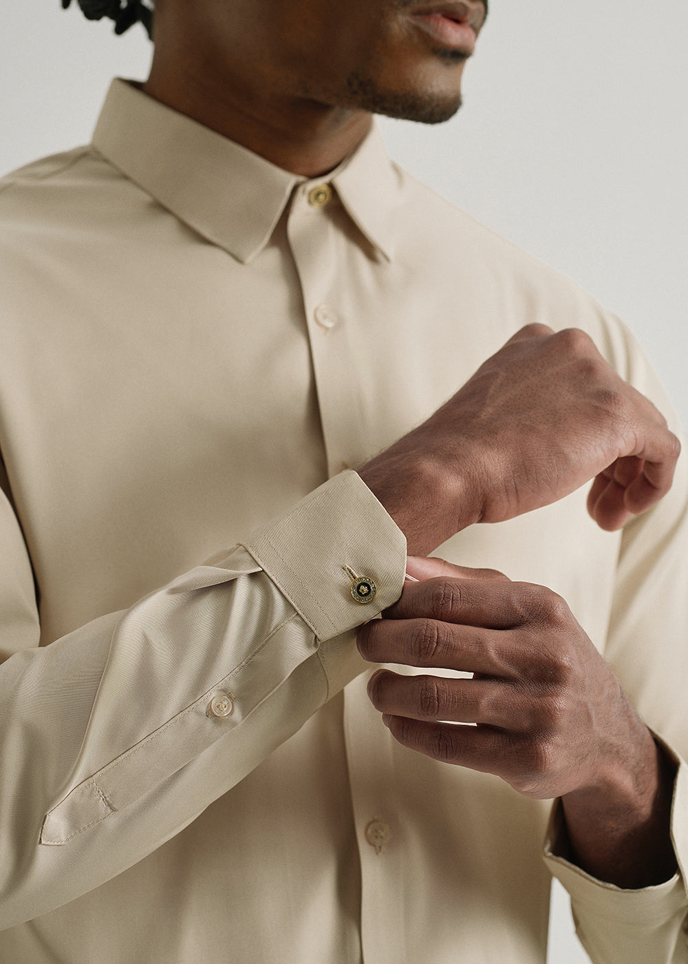 Beige Plain Stitchless Placket Shirt