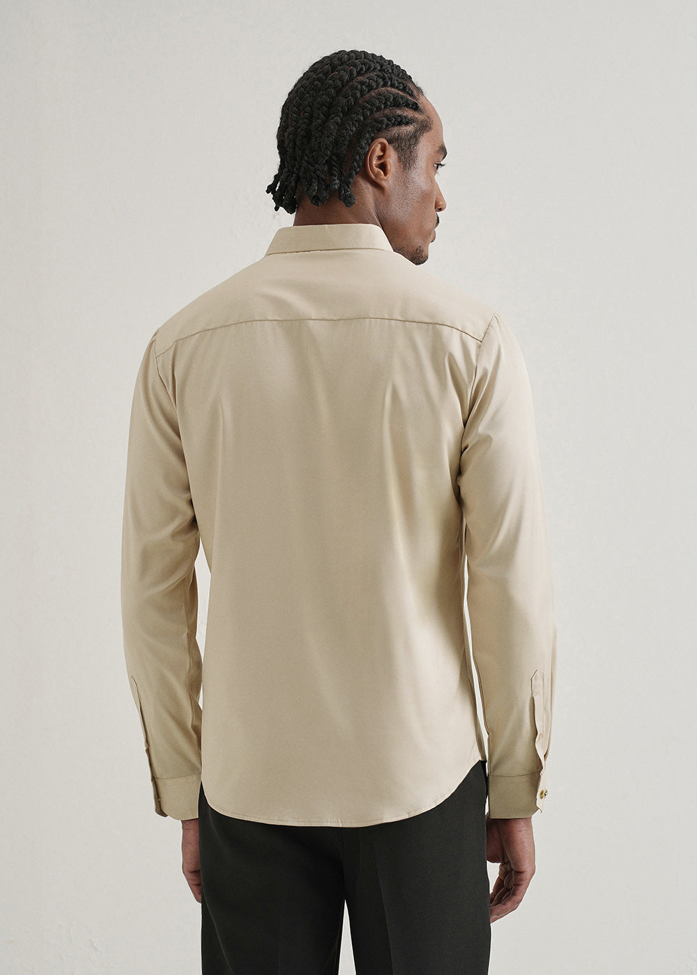 Beige Plain Stitchless Placket Shirt