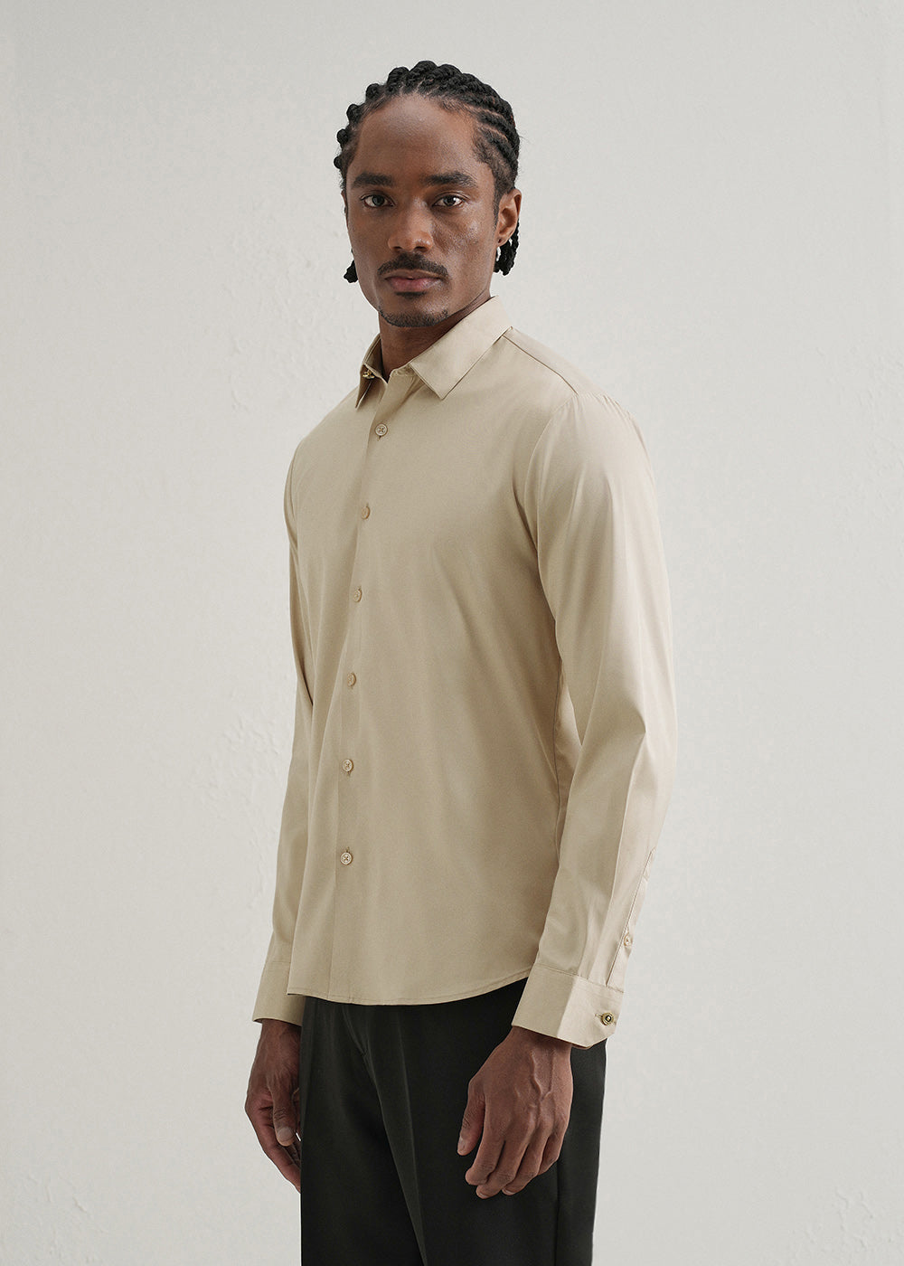 Beige Plain Stitchless Placket Shirt