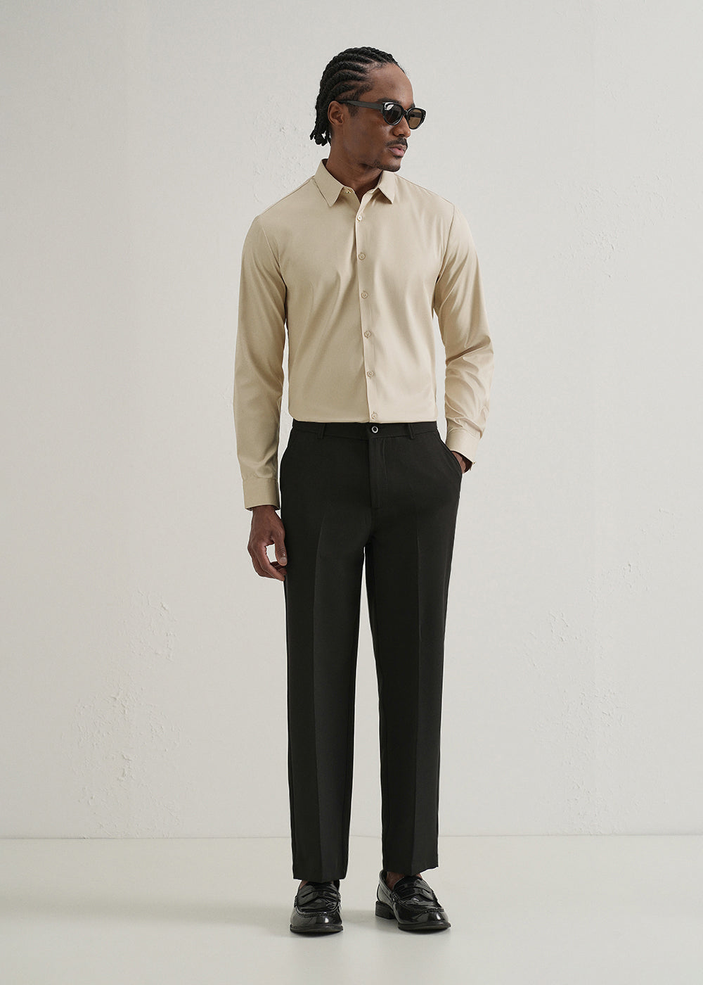 Beige Plain Stitchless Placket Shirt