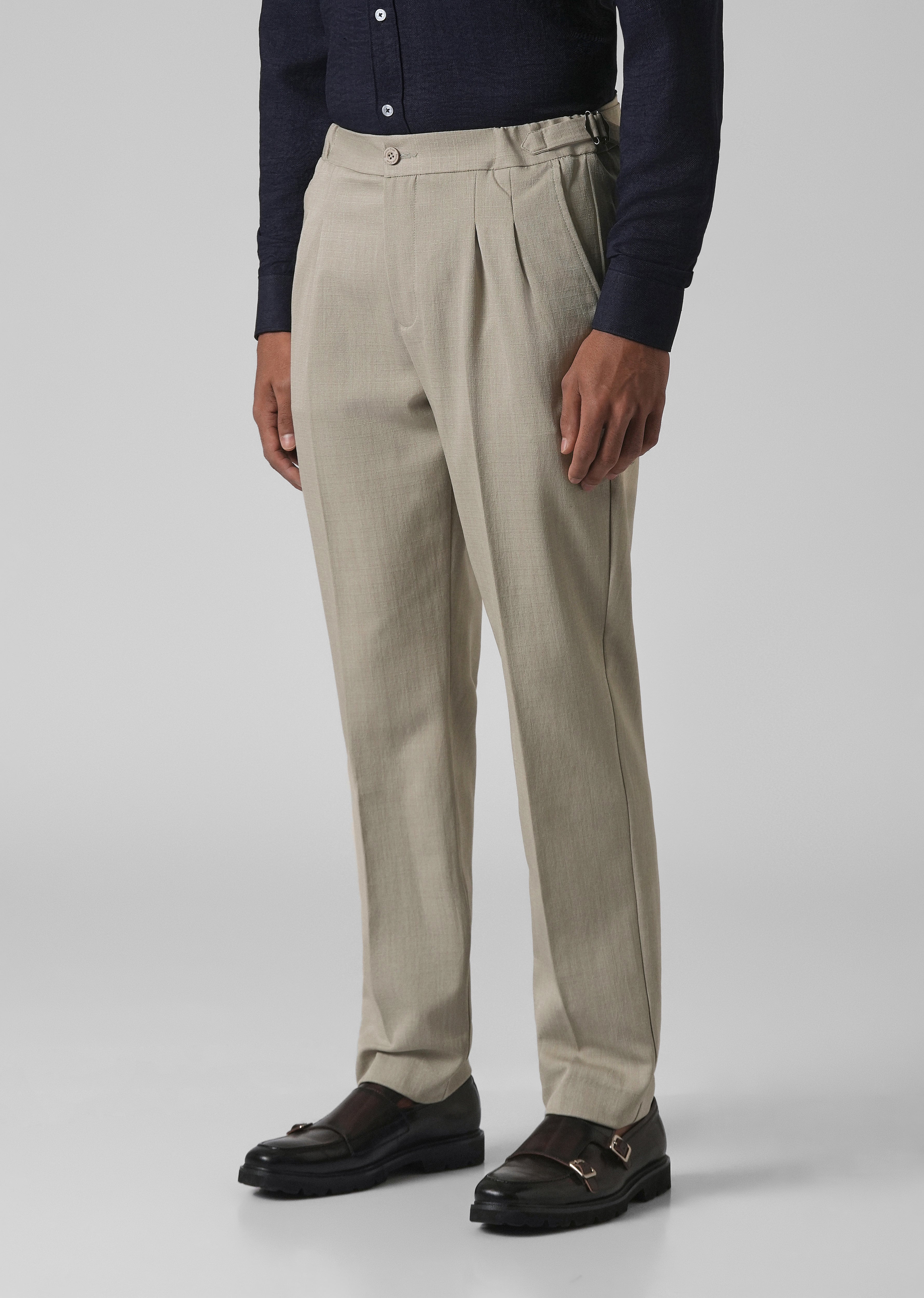 Beige Pleated Gurkha Pant
