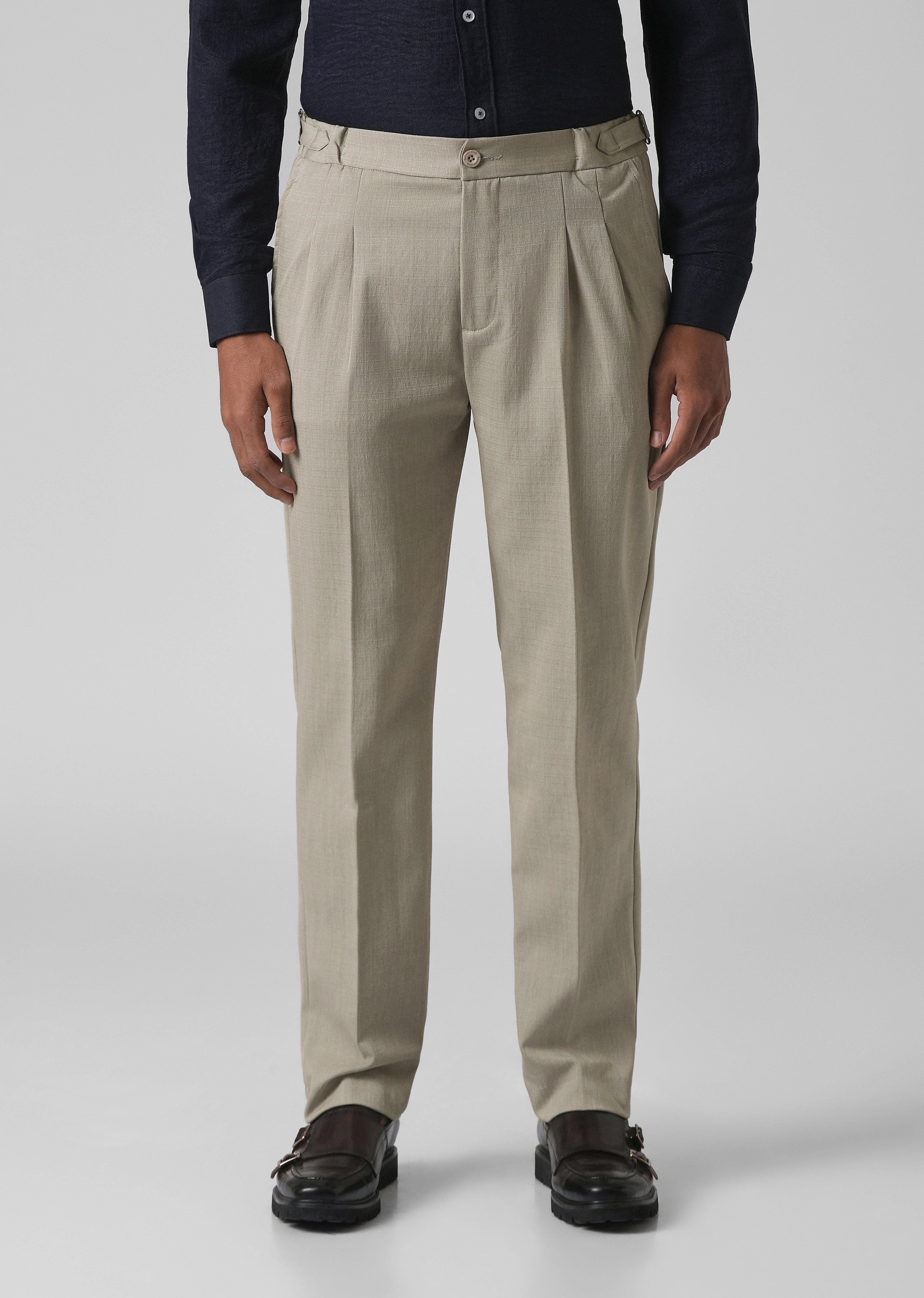 Beige Pleated Gurkha Pant