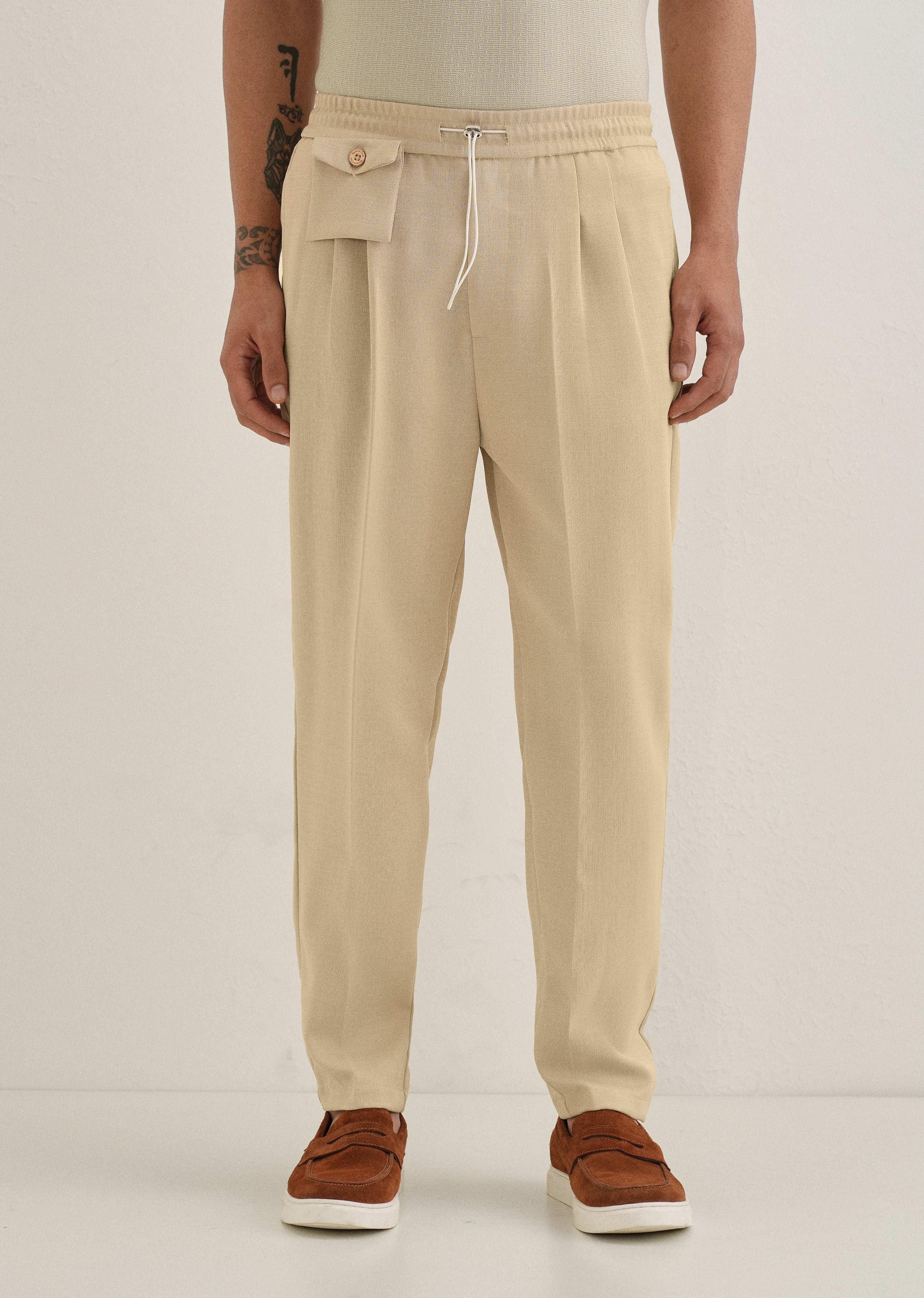 Beige Pleated Korean Pant