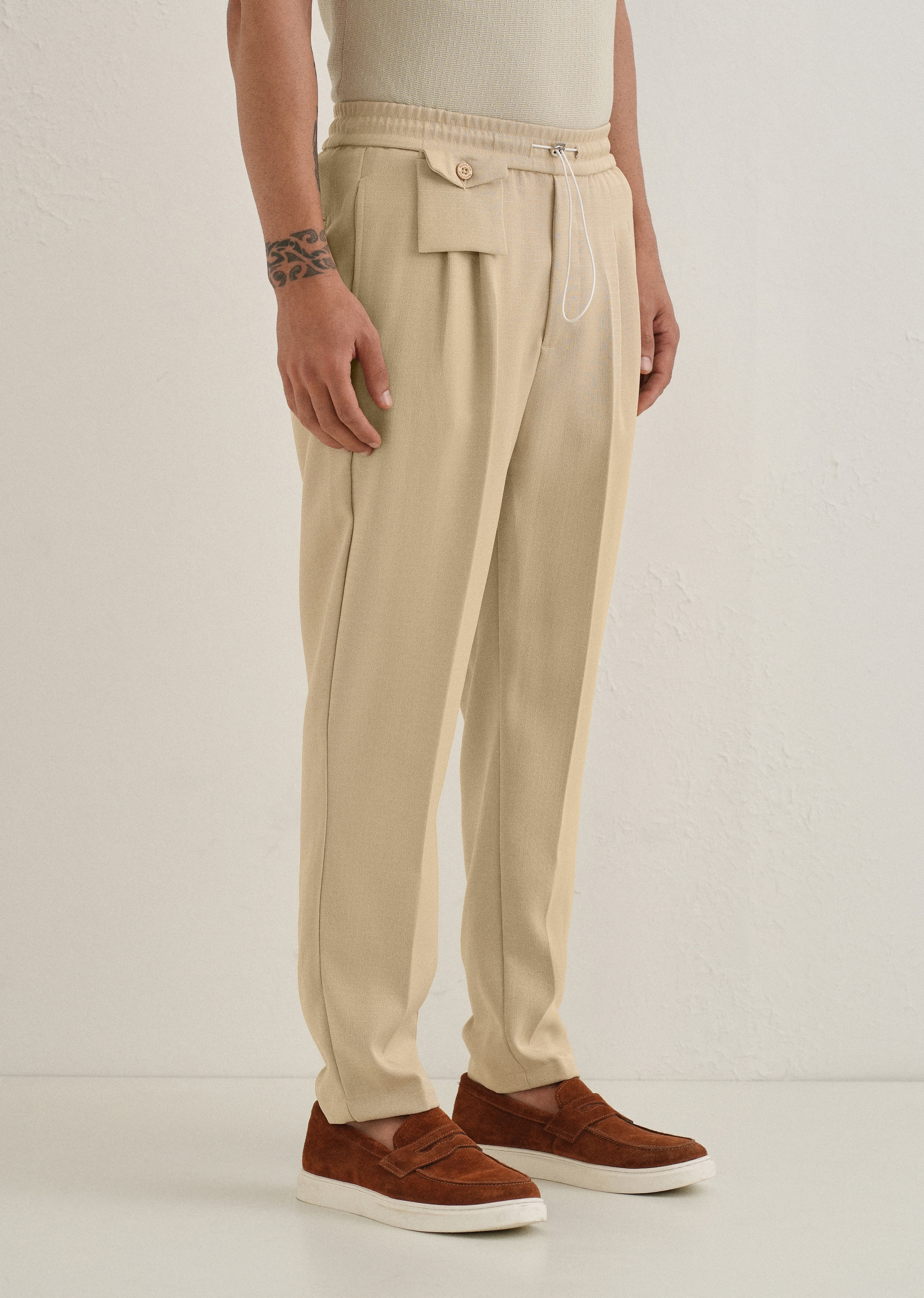 Beige Pleated Korean Pant