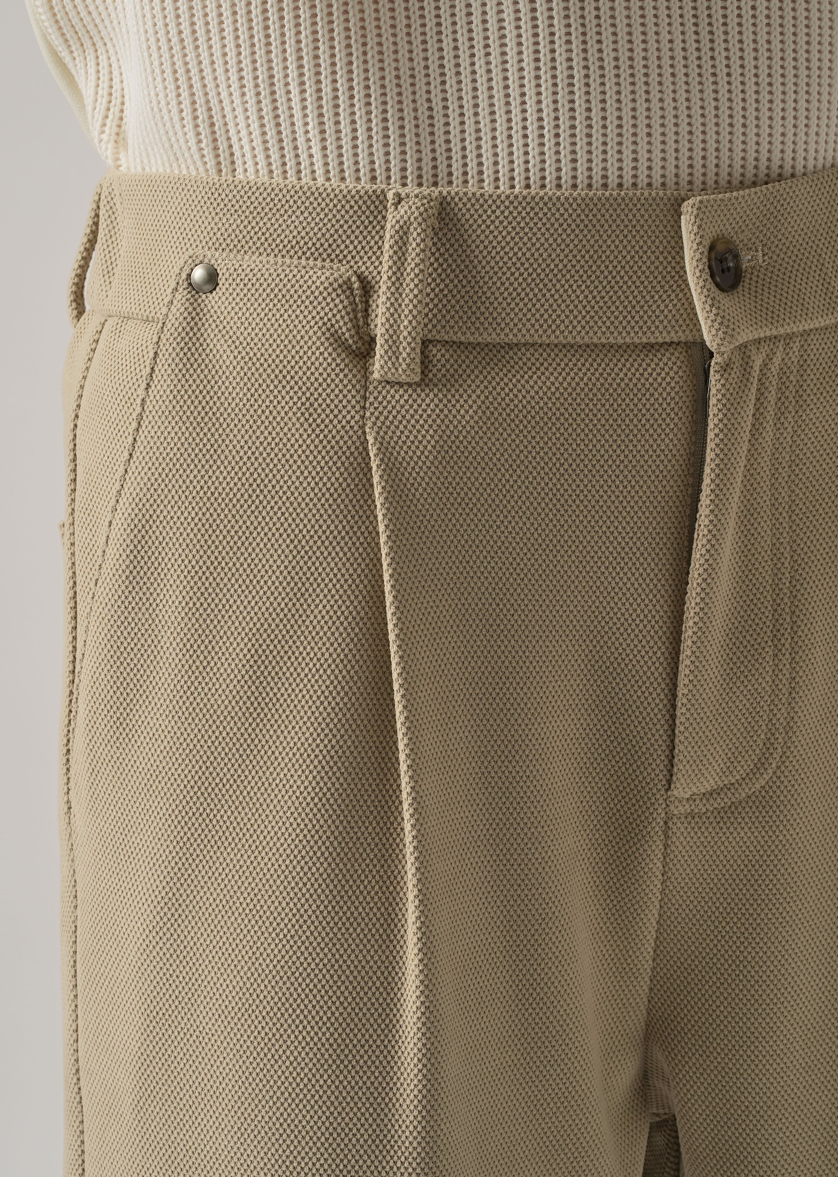 Beige Textured Pleated Relaxed Fit Pant
