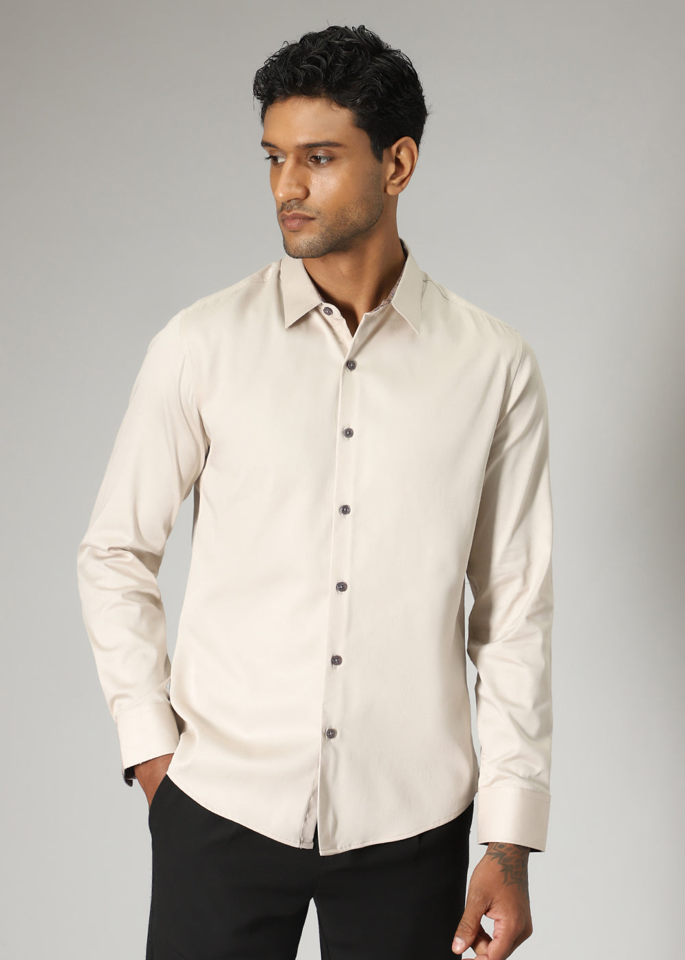 Beige Printed Cuff Shirt