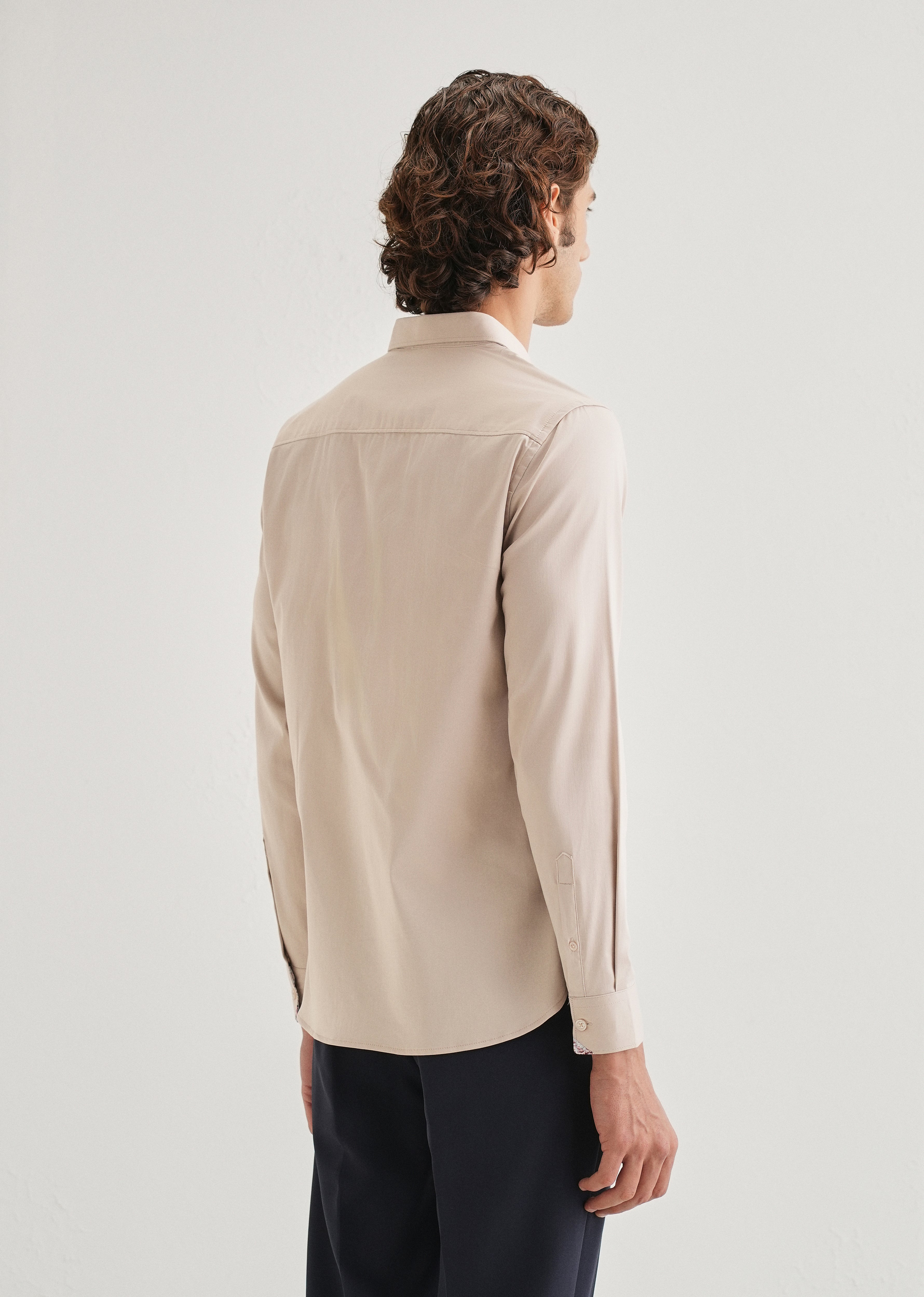 Beige Printed Cuff Shirt