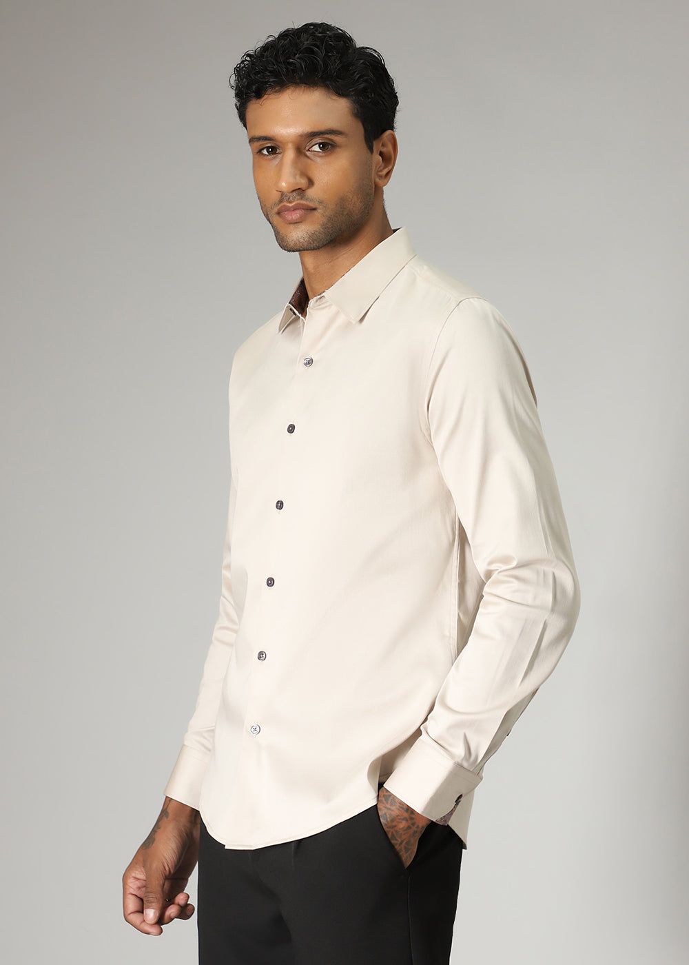 Beige Printed Cuff Shirt
