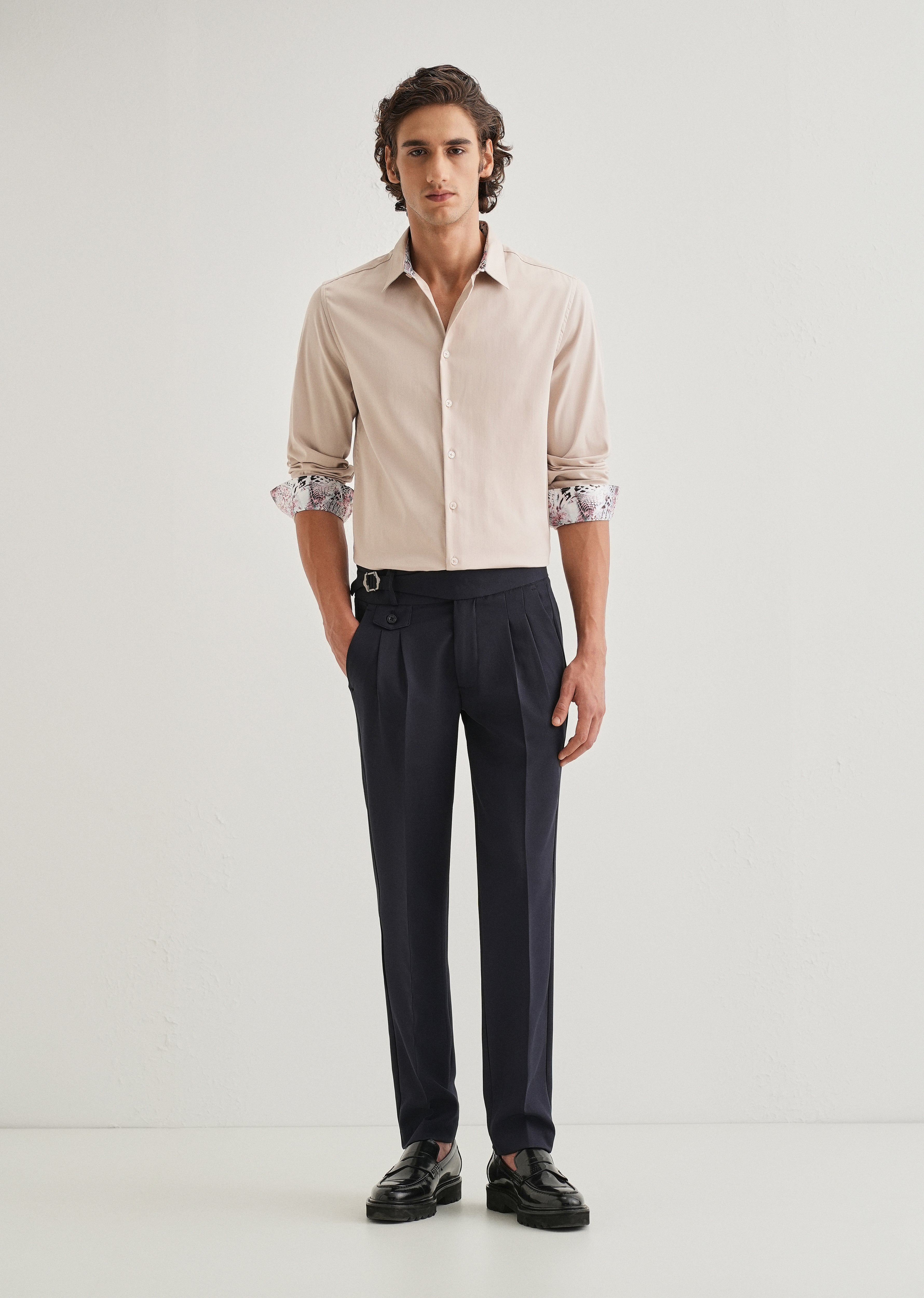 Beige Printed Cuff Shirt