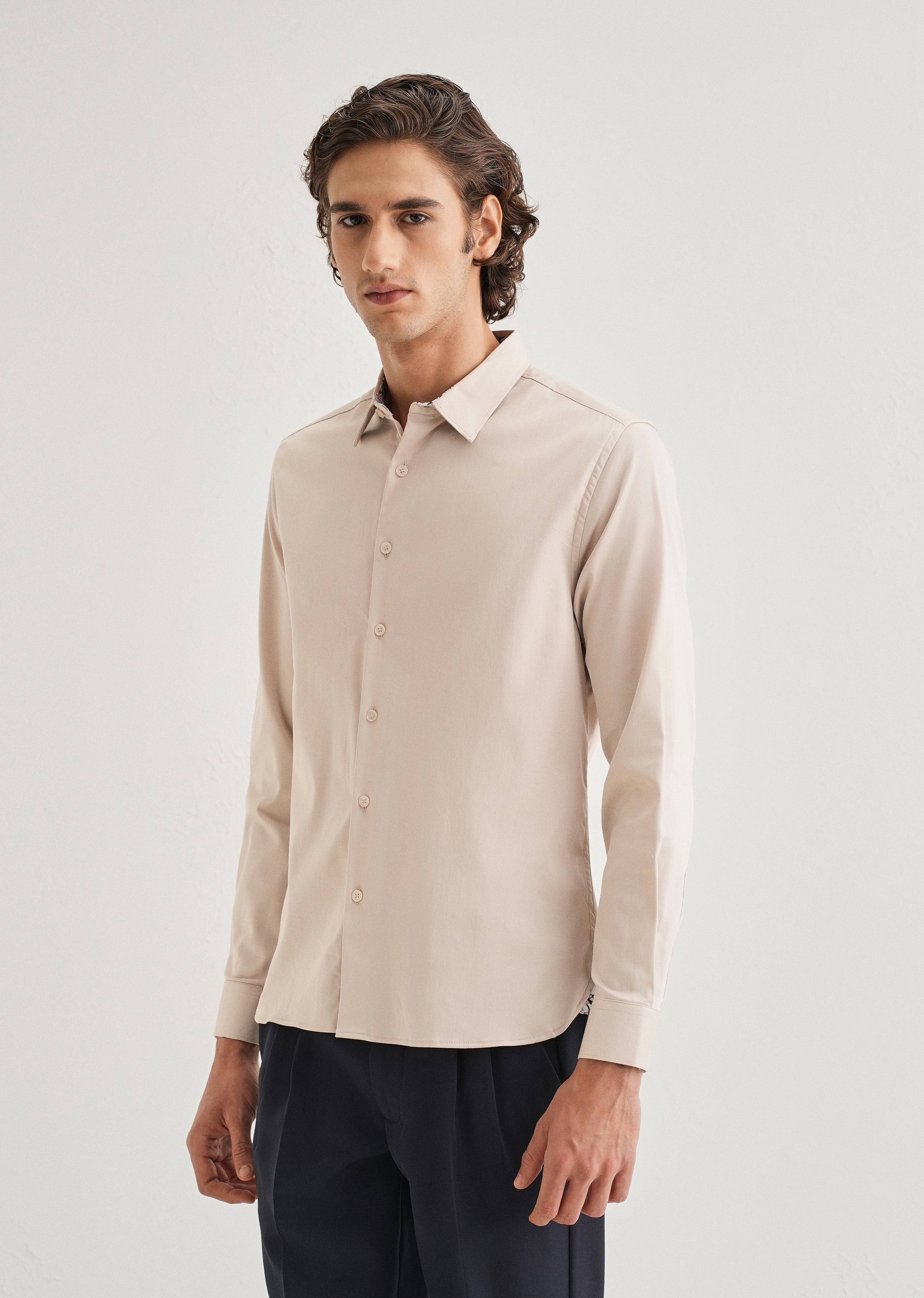 Beige Printed Cuff Shirt
