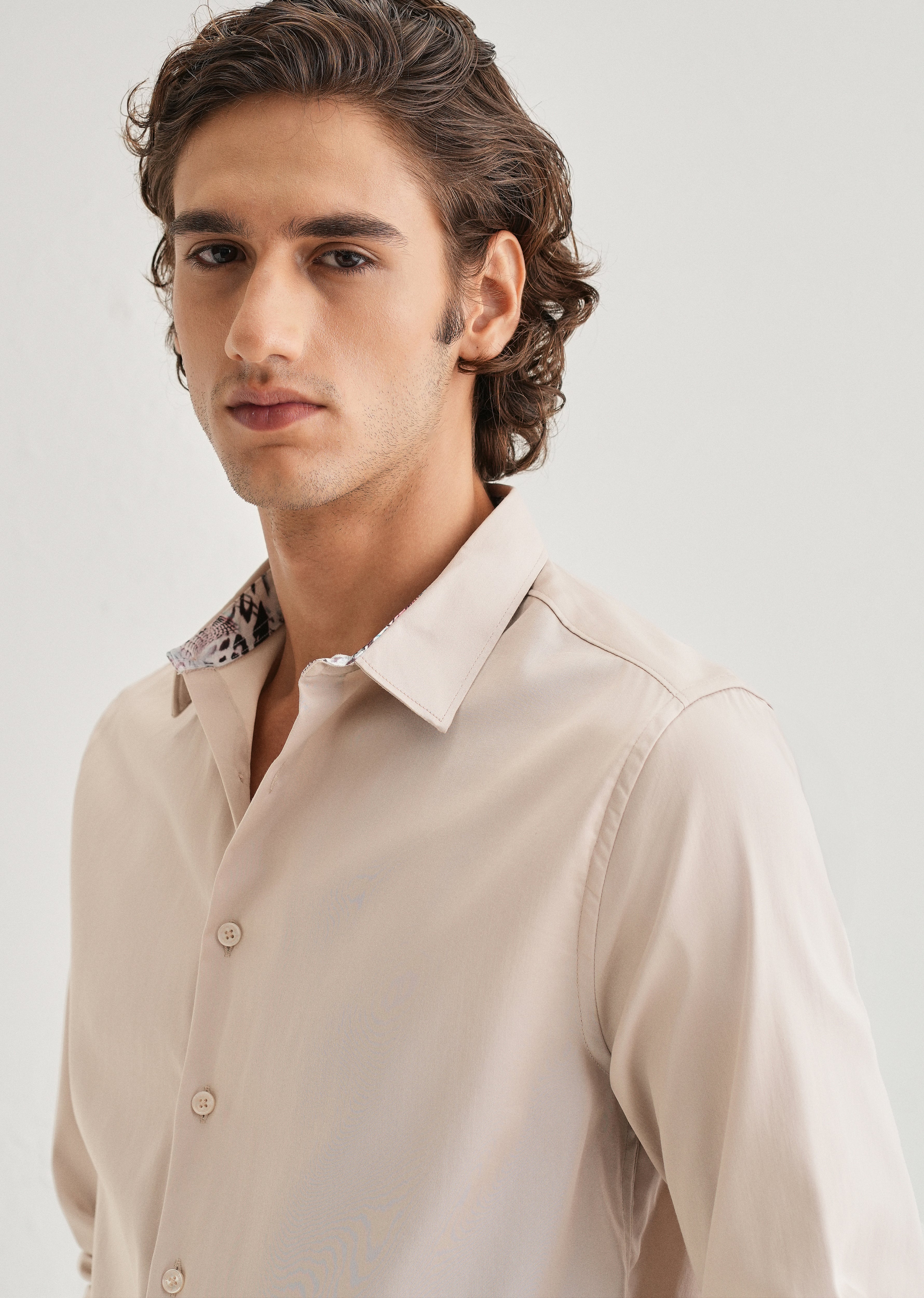 Beige Printed Cuff Shirt