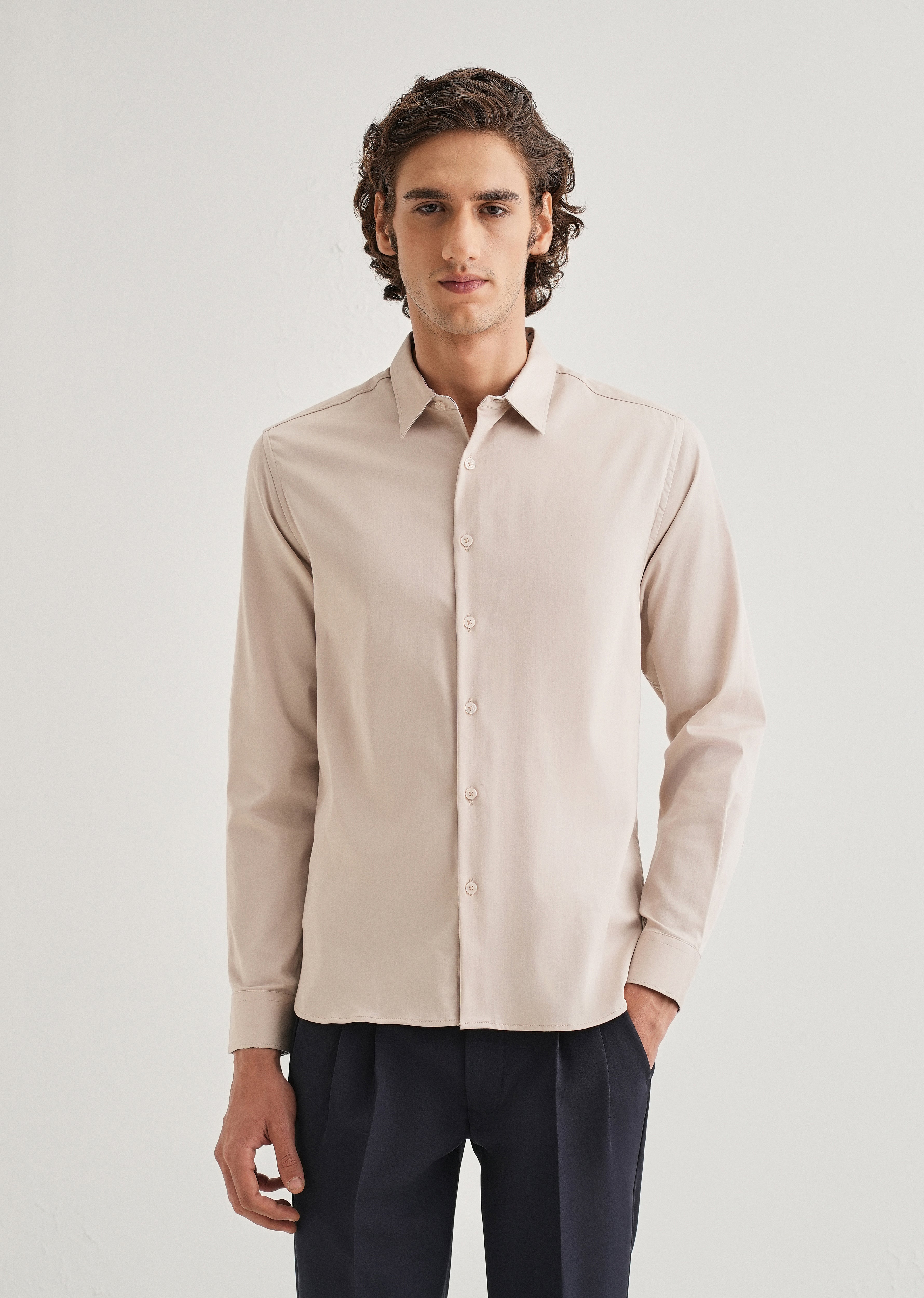 Beige Printed Cuff Shirt