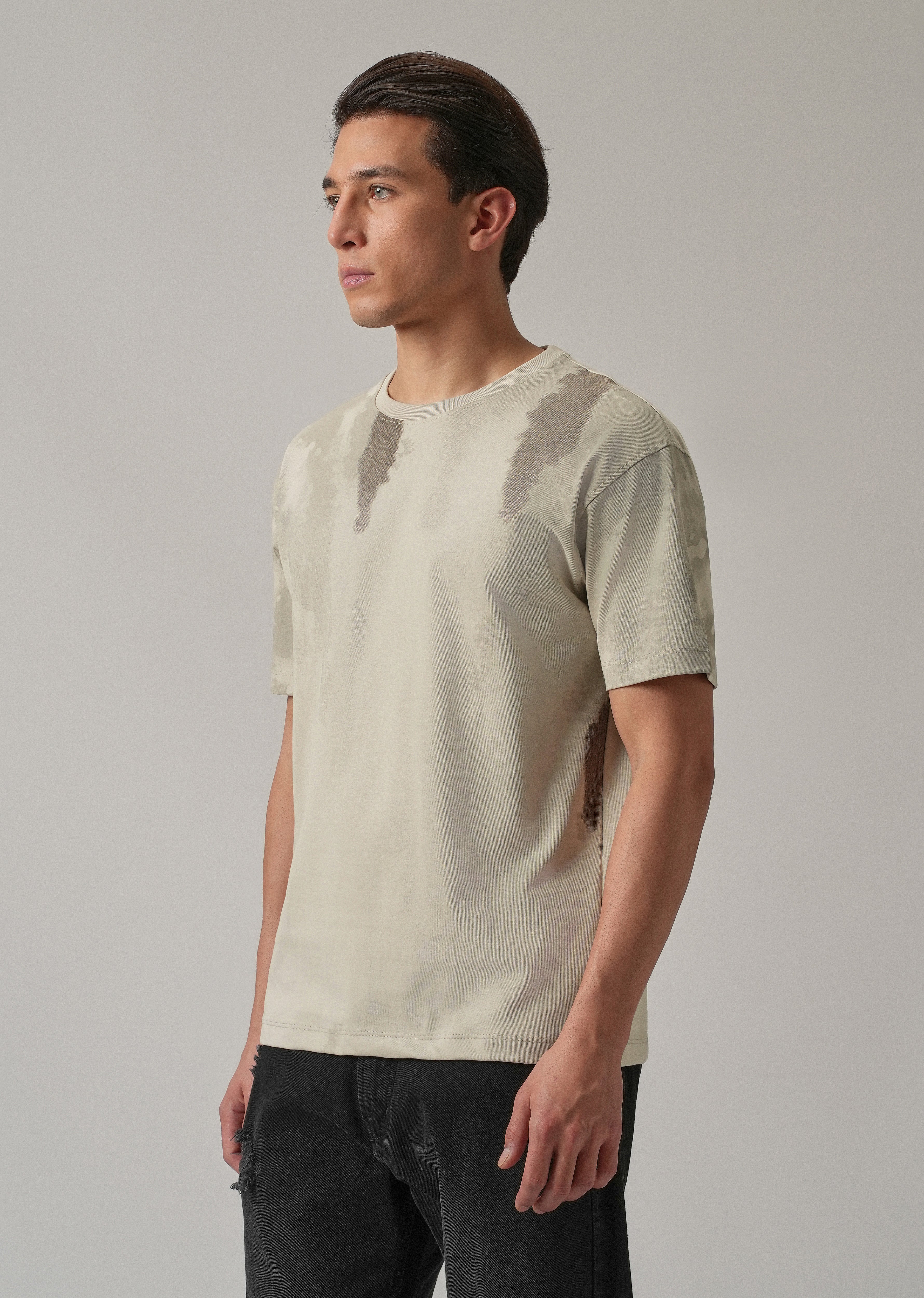 Beige Printed Slim Fit T-Shirt