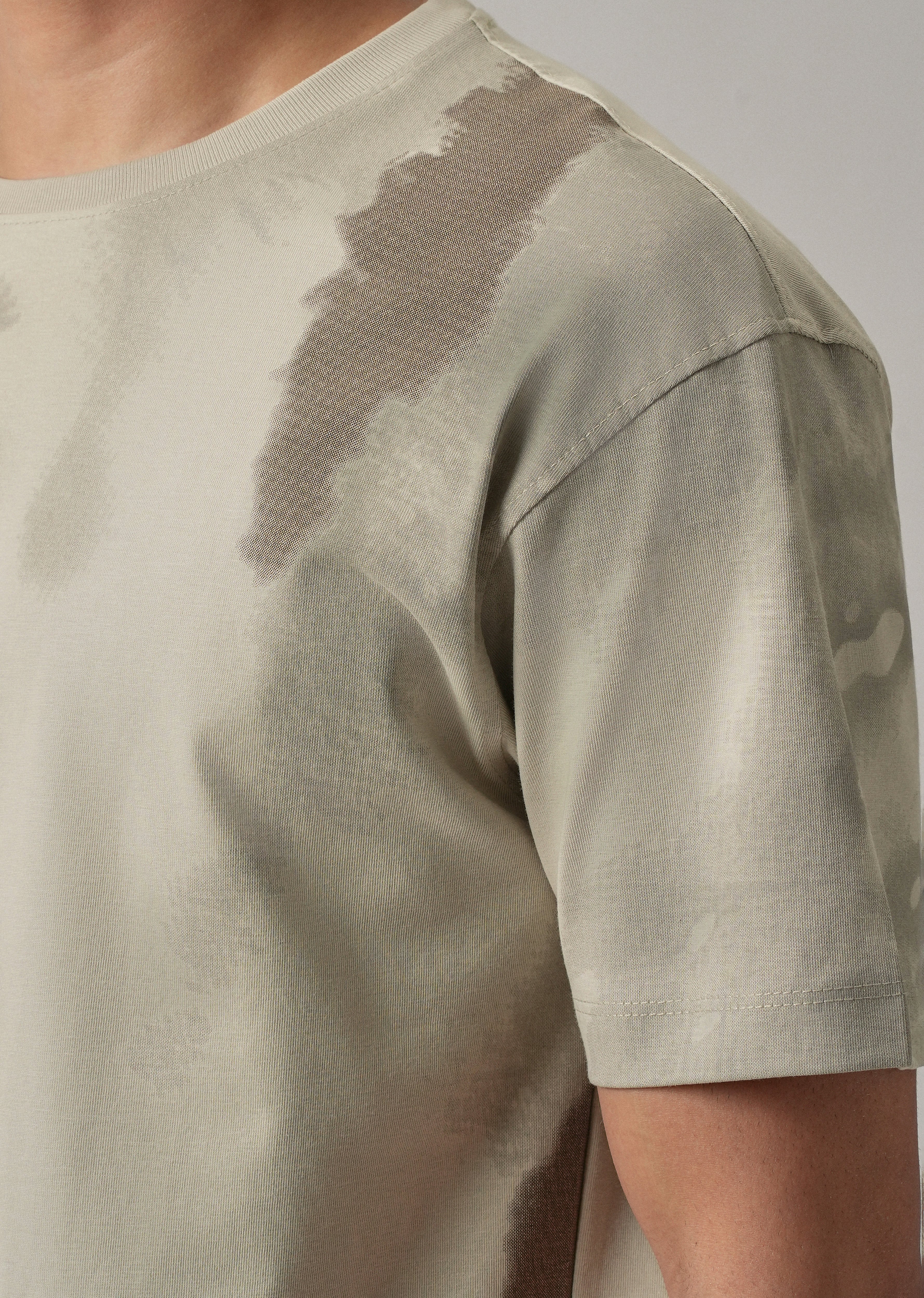 Beige Printed Slim Fit T-Shirt