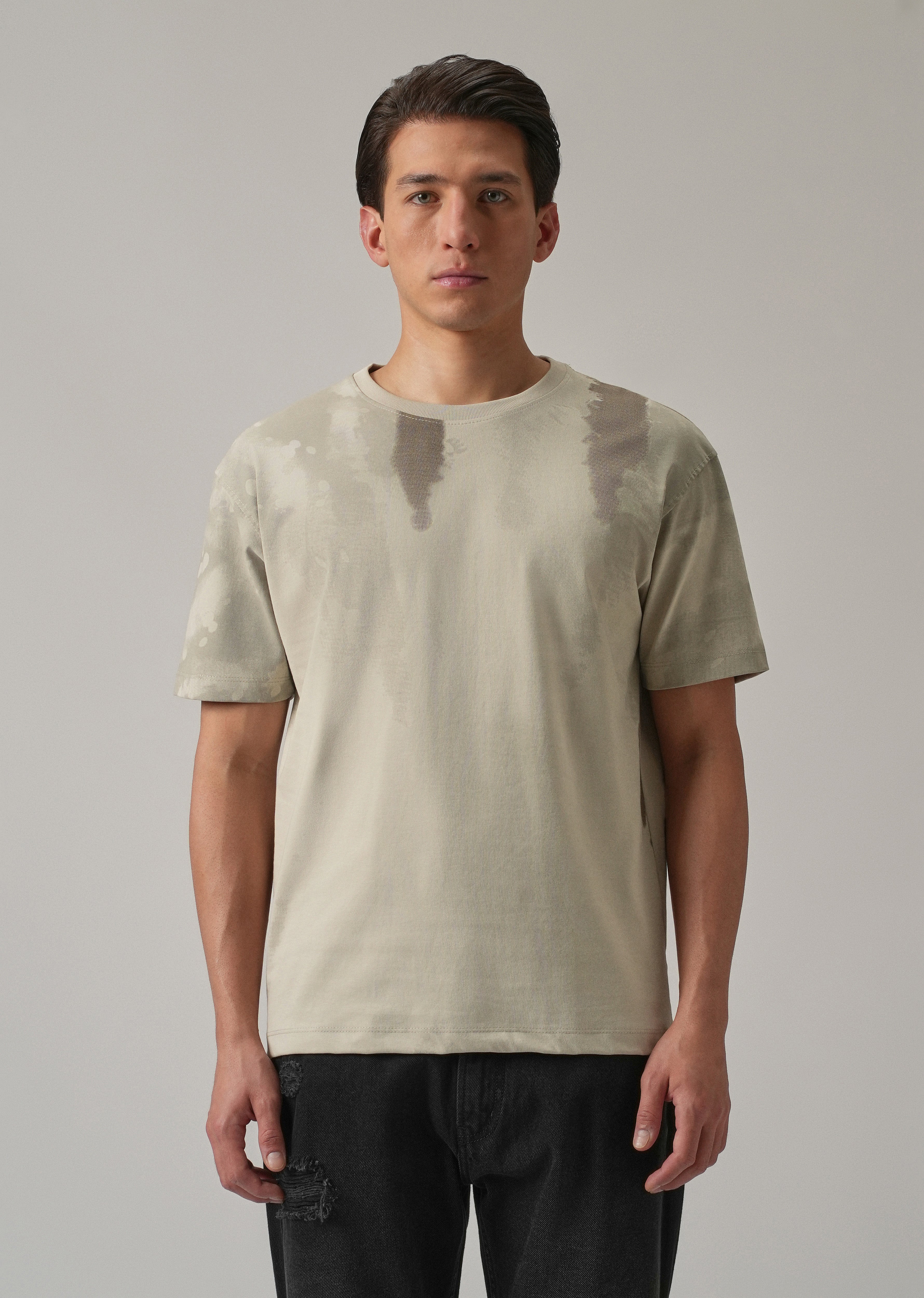 Beige Printed Slim Fit T-Shirt