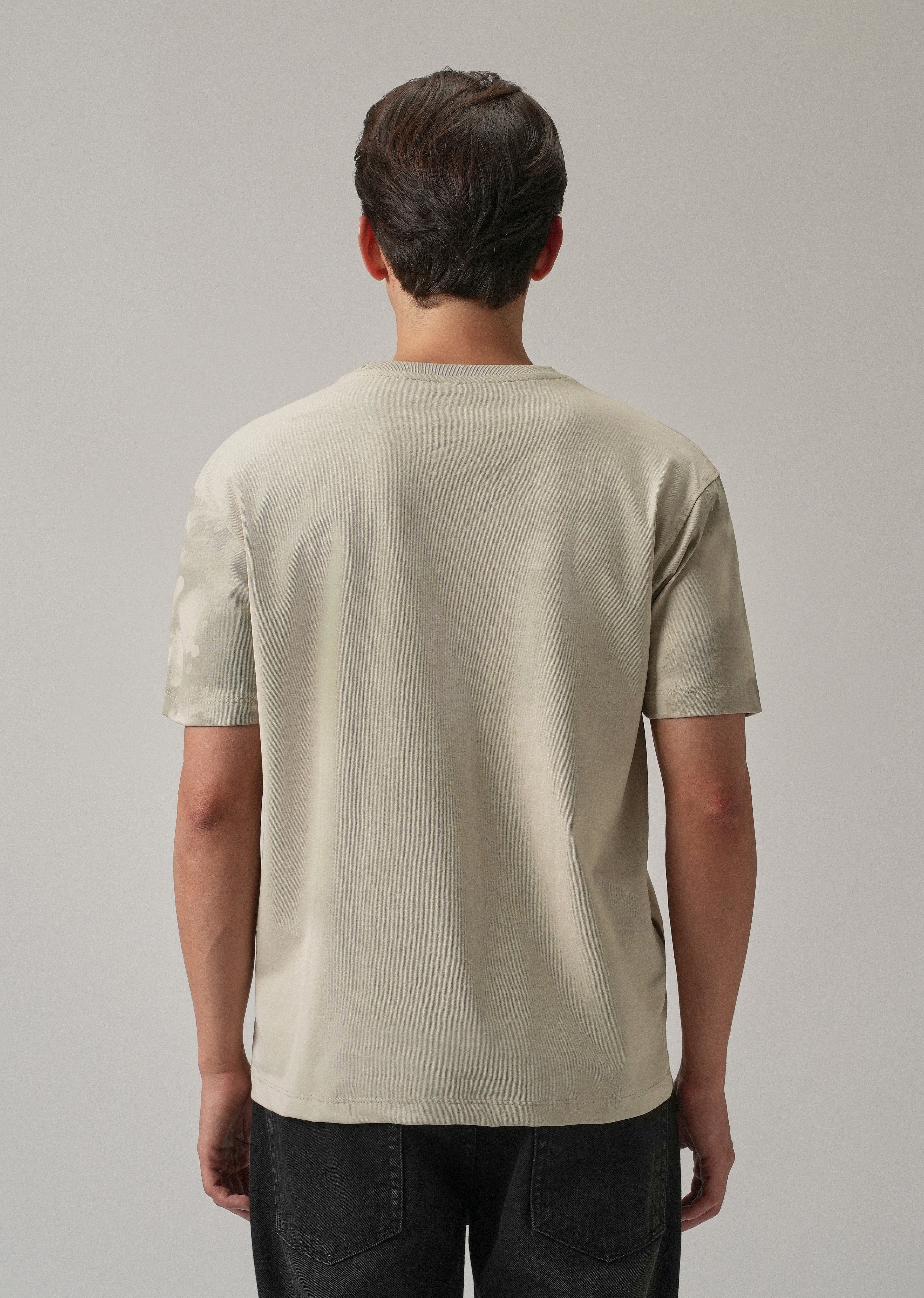 Beige Printed Slim Fit T-Shirt