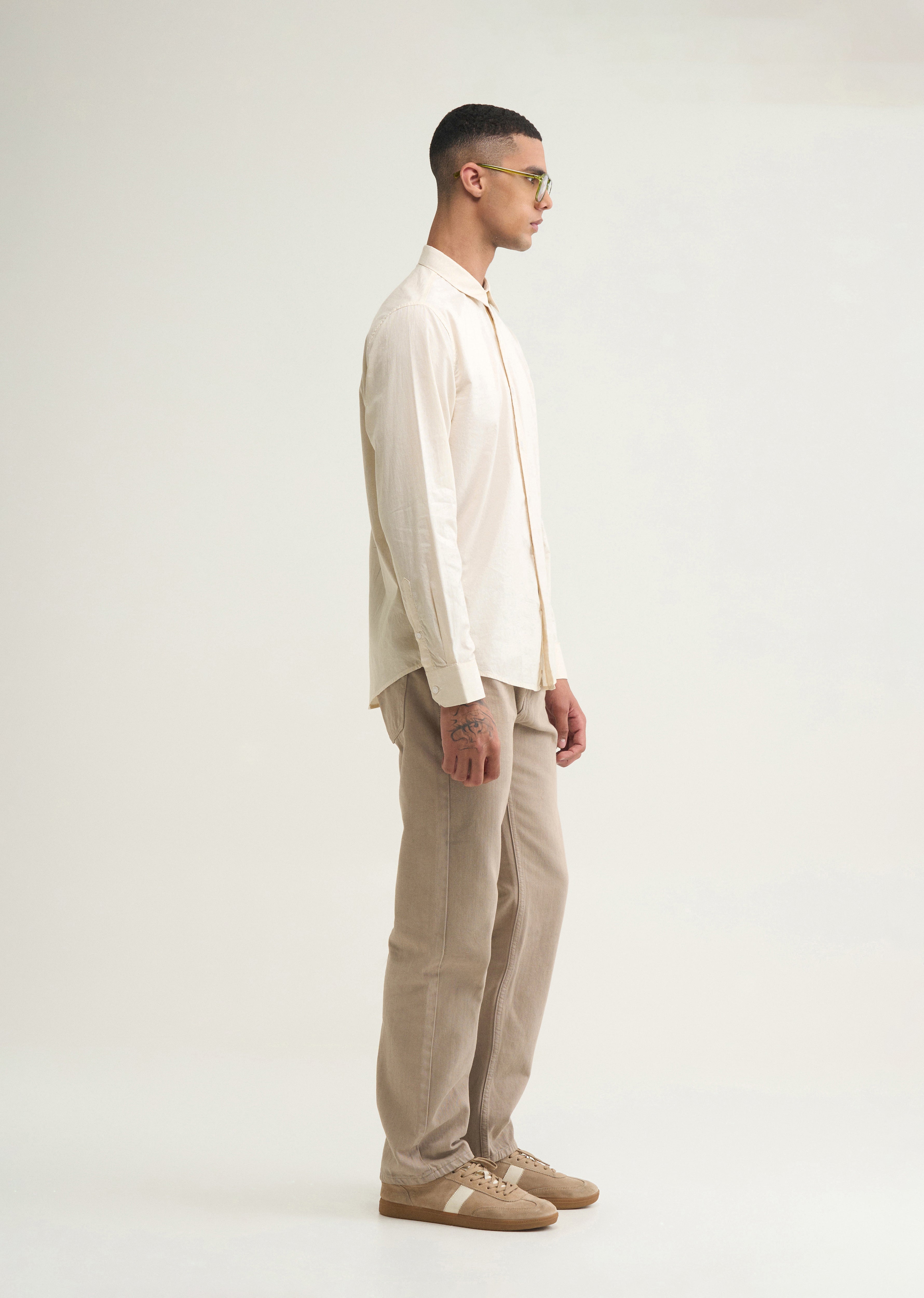 Beige Graphic Printed Stripe Shirt