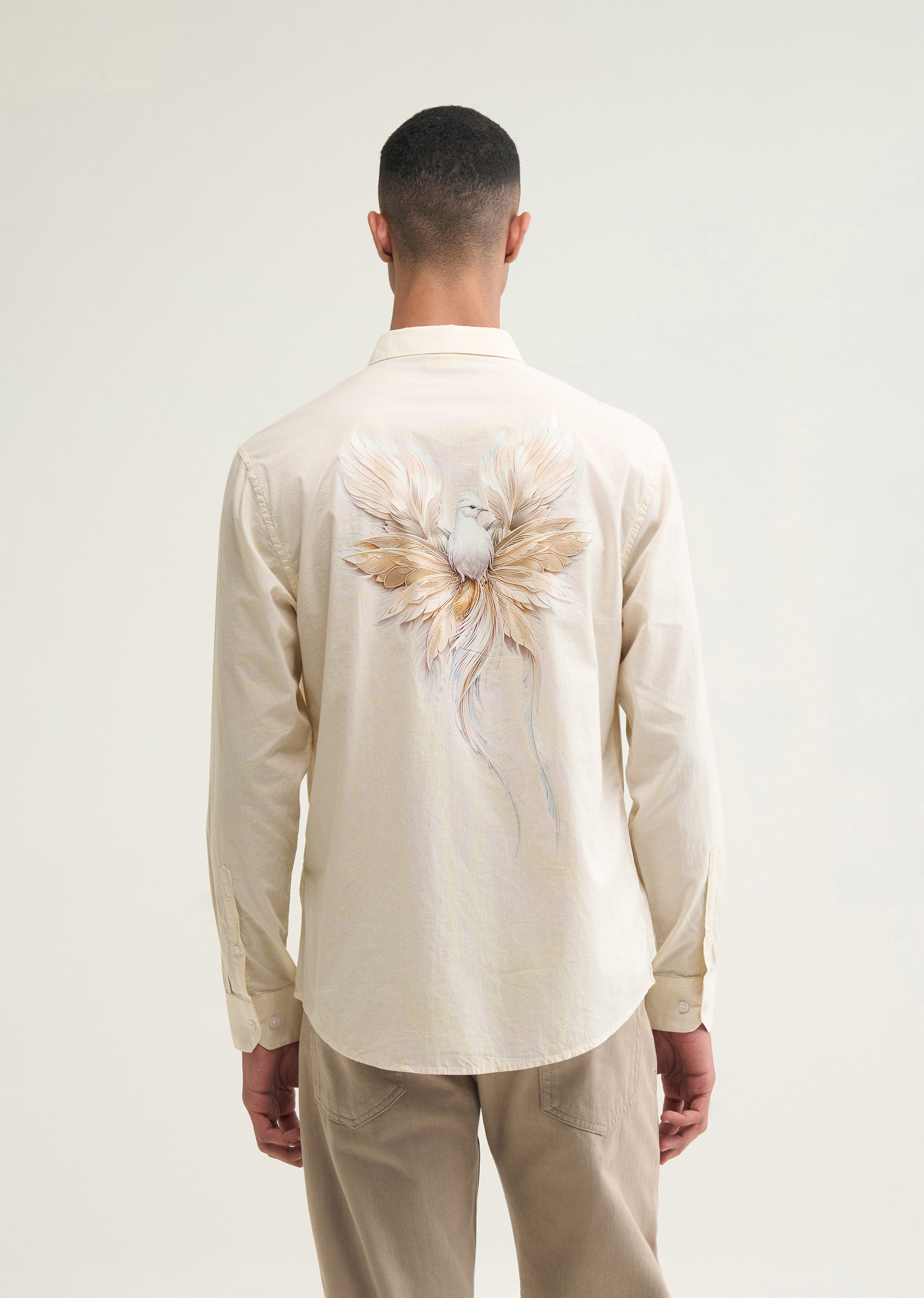 Beige Graphic Printed Stripe Shirt
