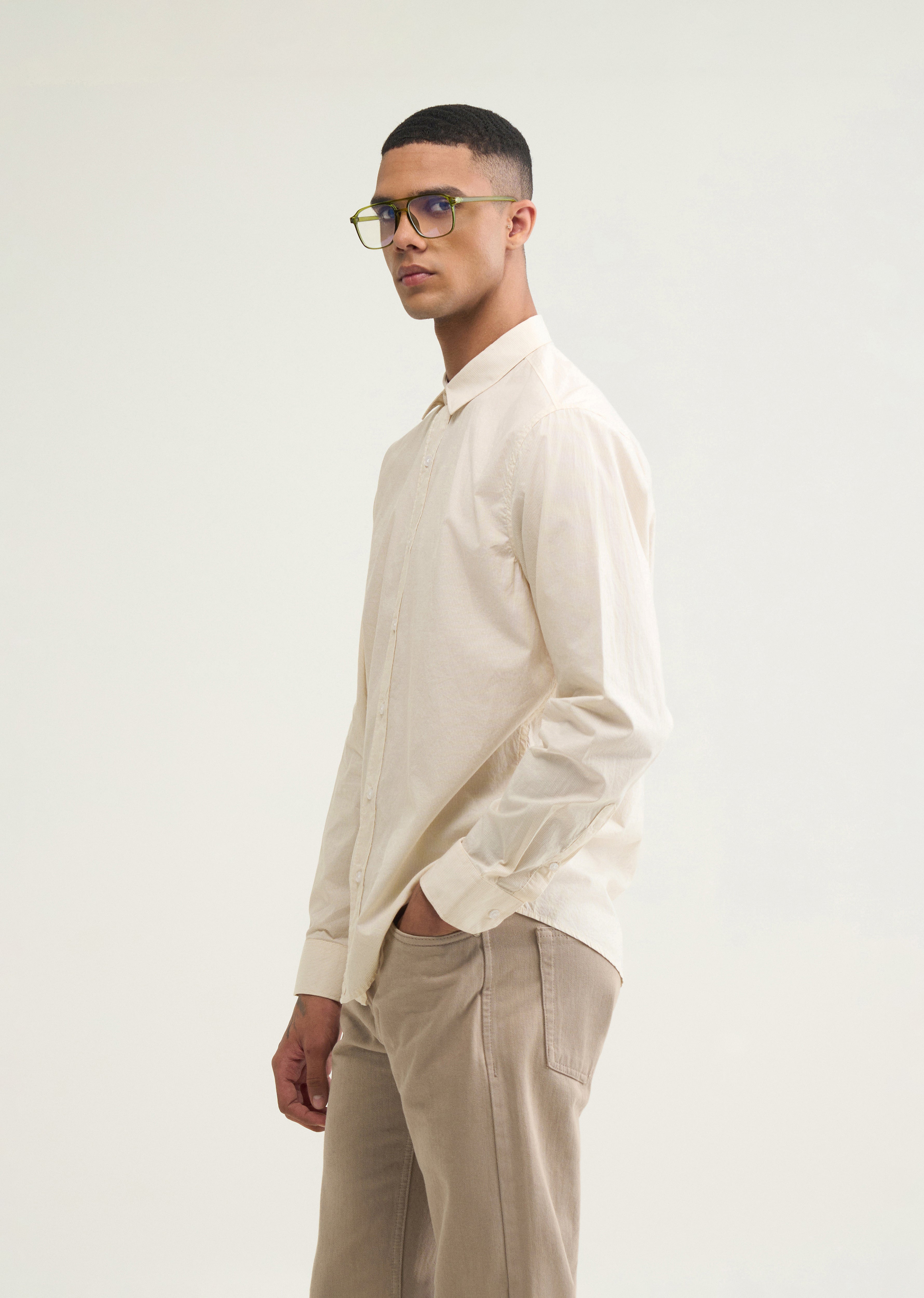 Beige Graphic Printed Stripe Shirt