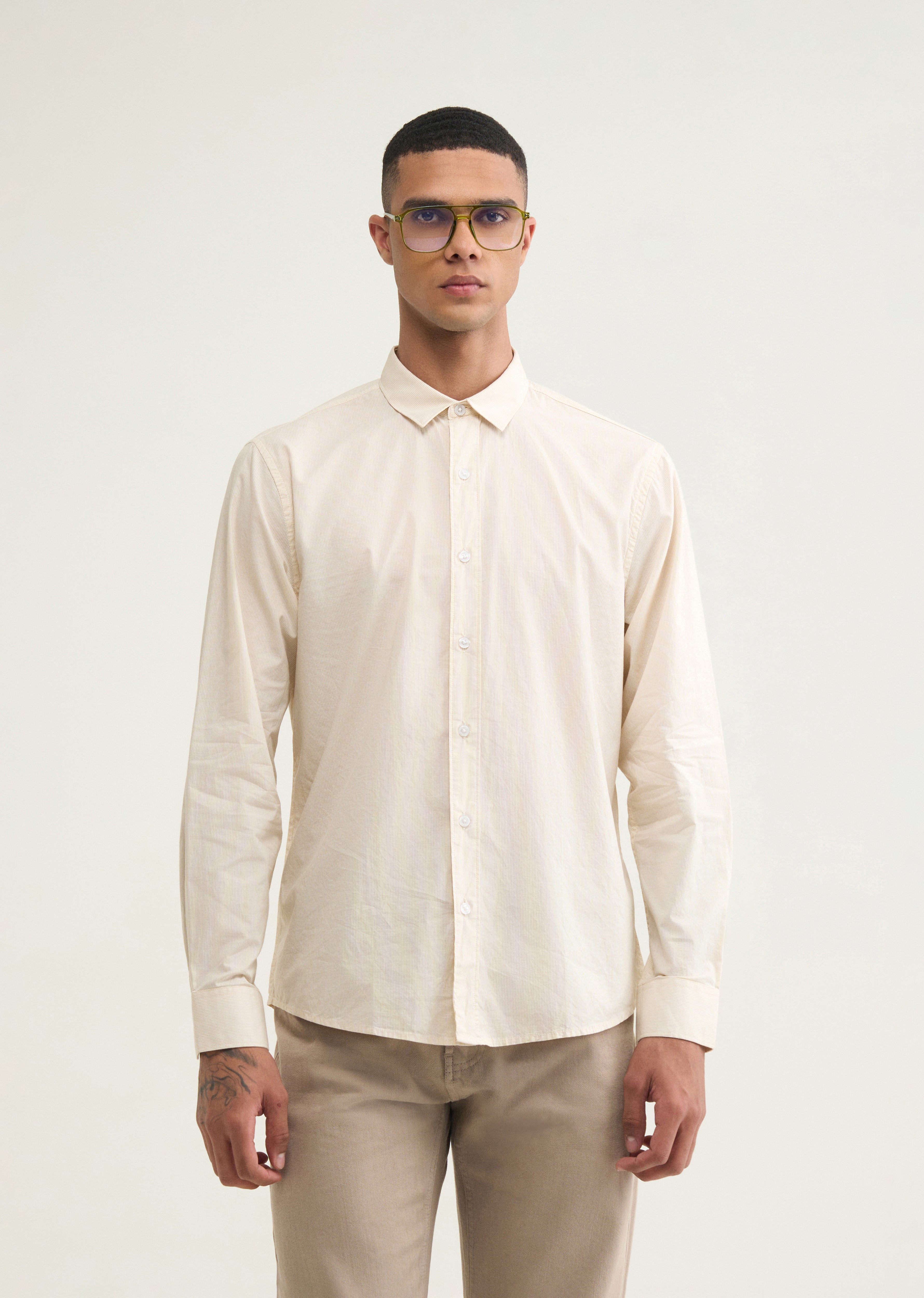 Beige Graphic Printed Stripe Shirt