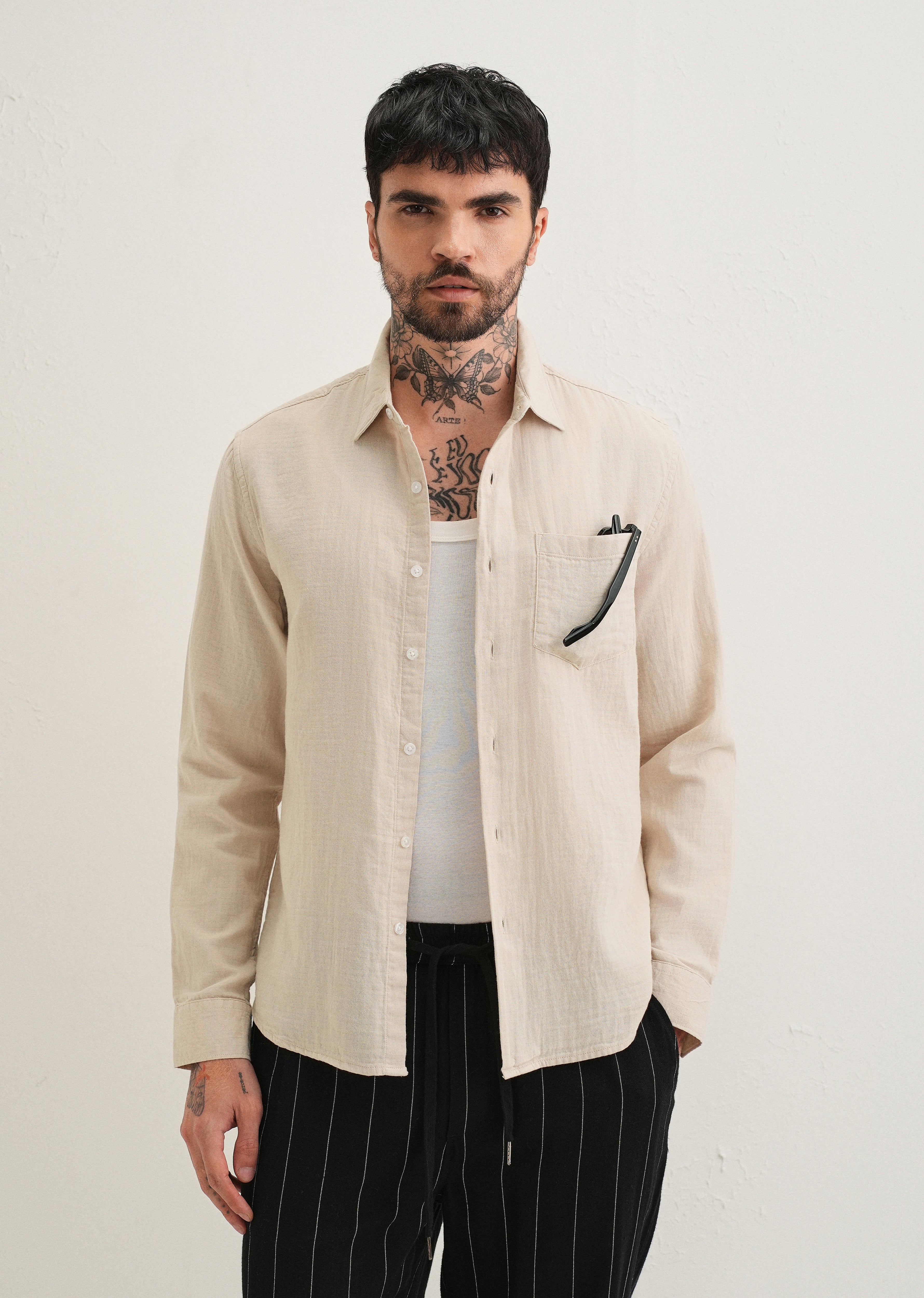 Beige Pure Cotton Stitchless Placket Shirt