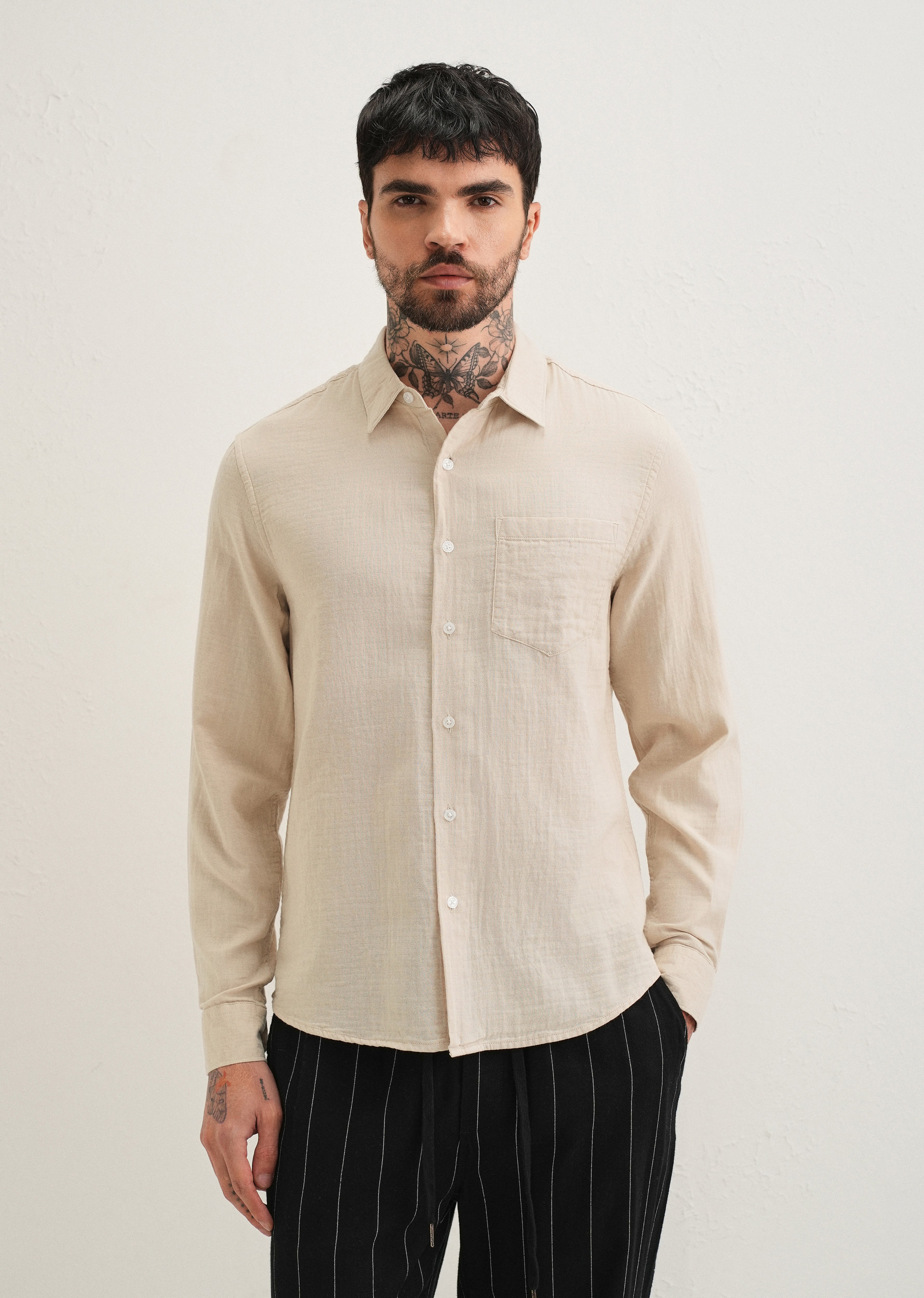 Beige Pure Cotton Stitchless Placket Shirt