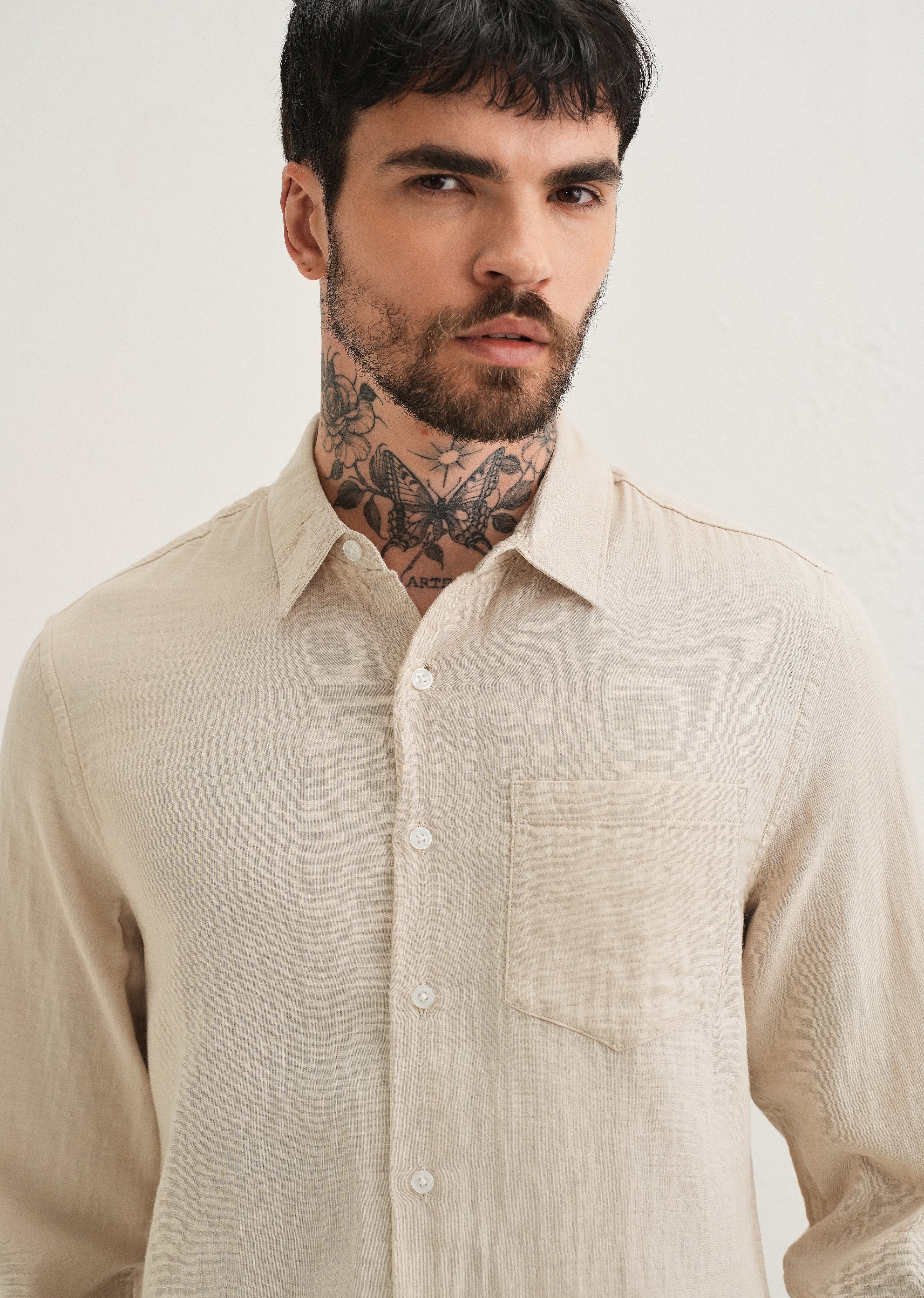 Beige Pure Cotton Stitchless Placket Shirt
