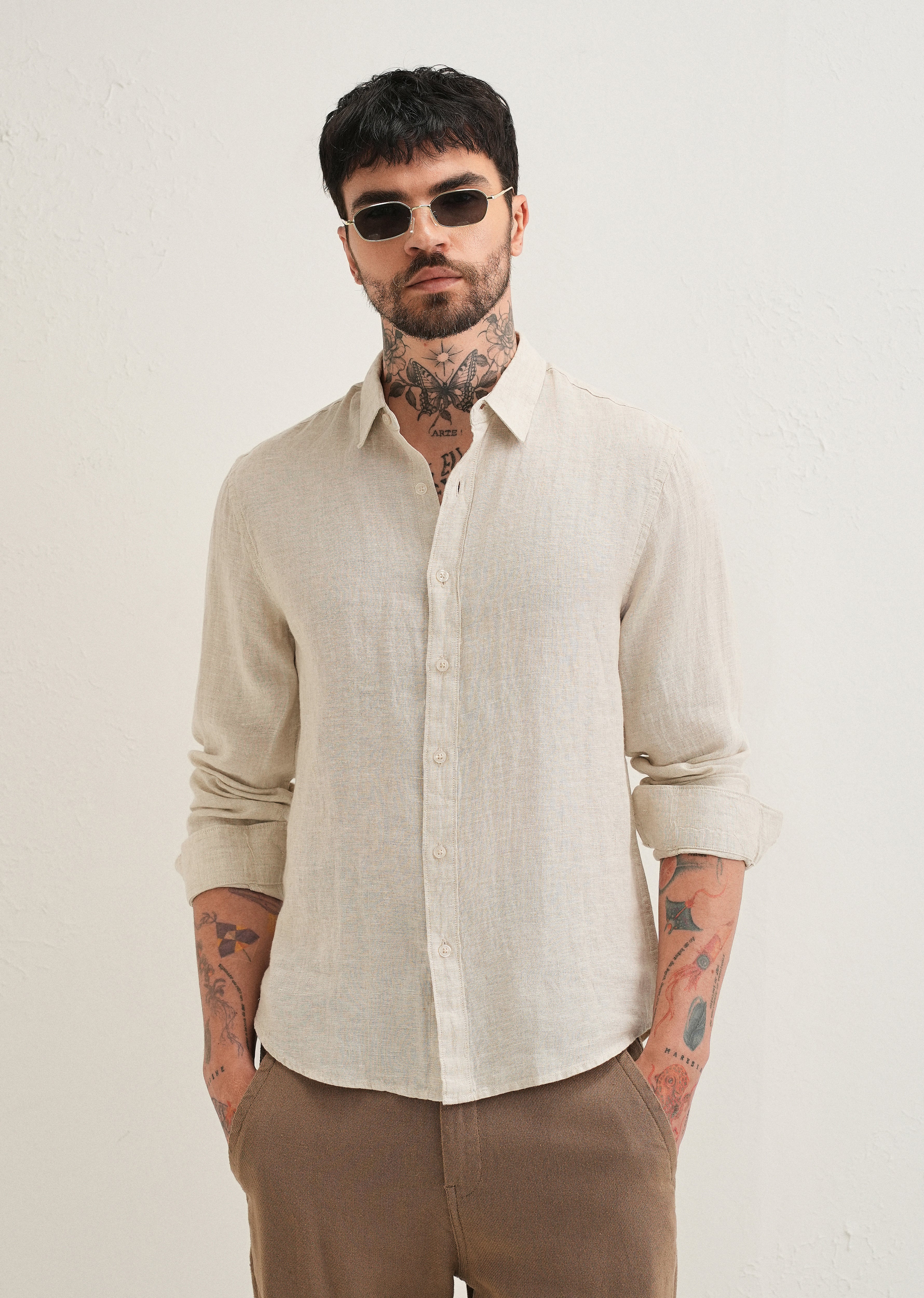Light Beige Pure Linen Shirt