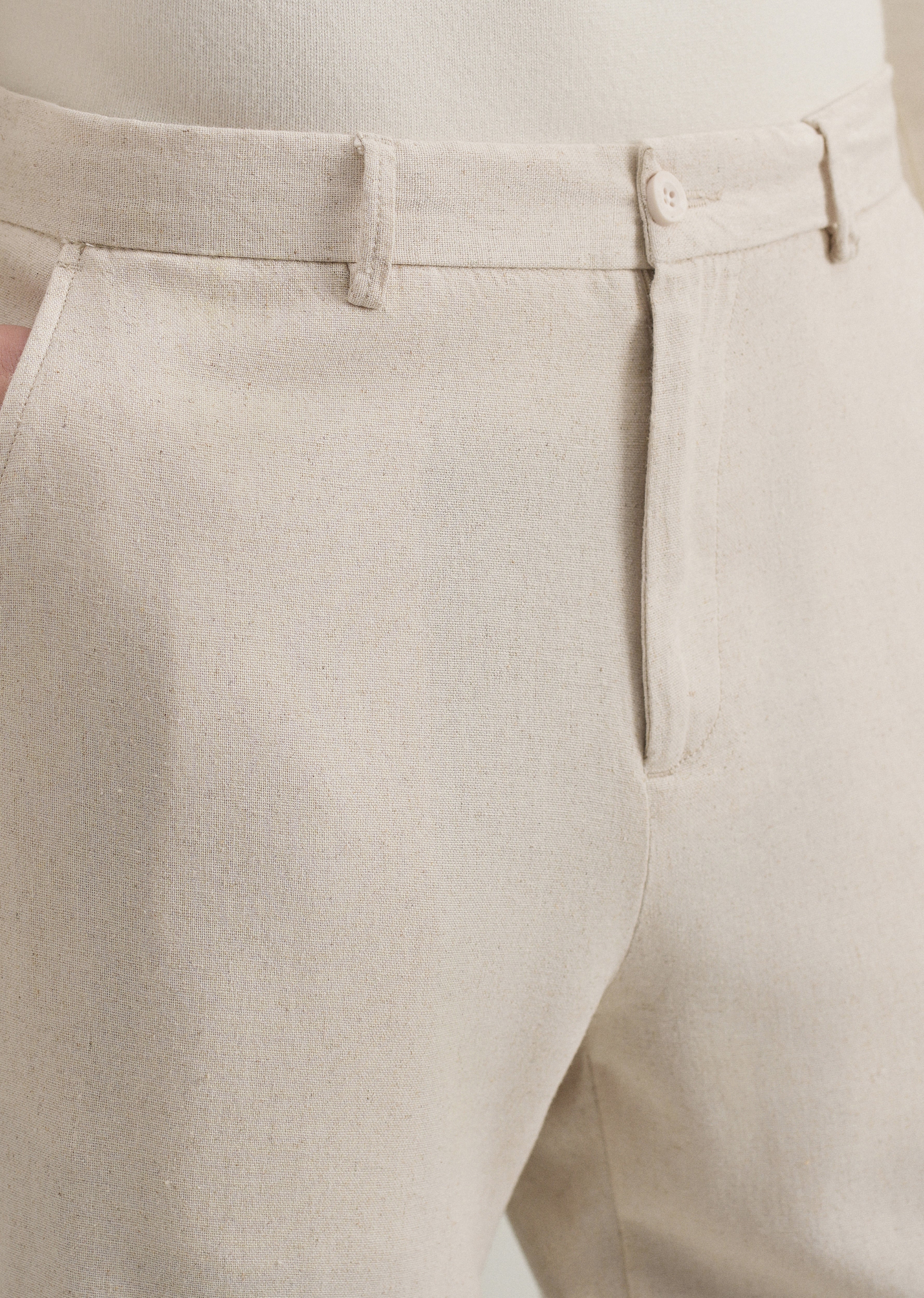 Beige Relaxed Fit Blended Linen Trouser