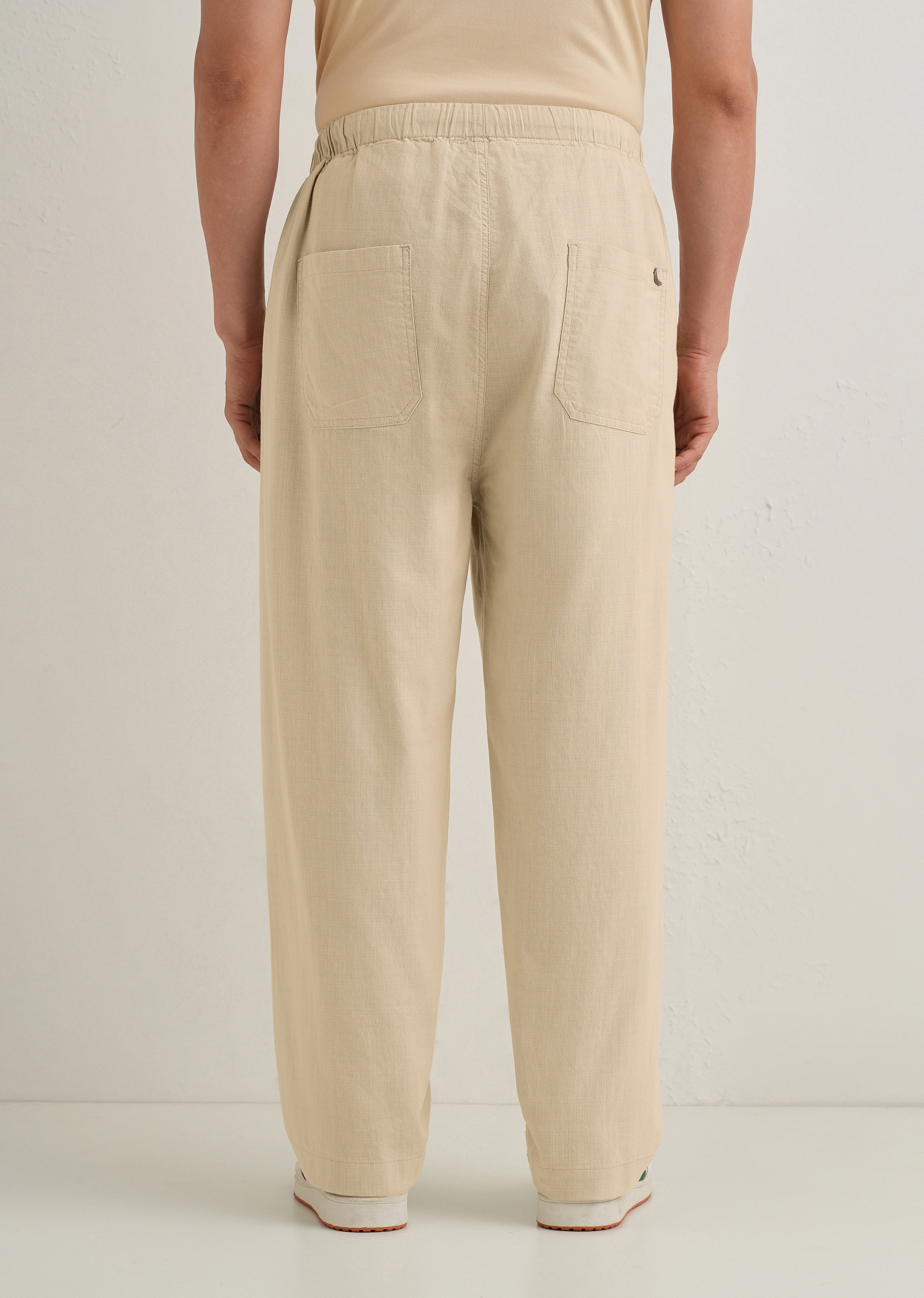 Beige Relaxed Fit Cotton Trouser