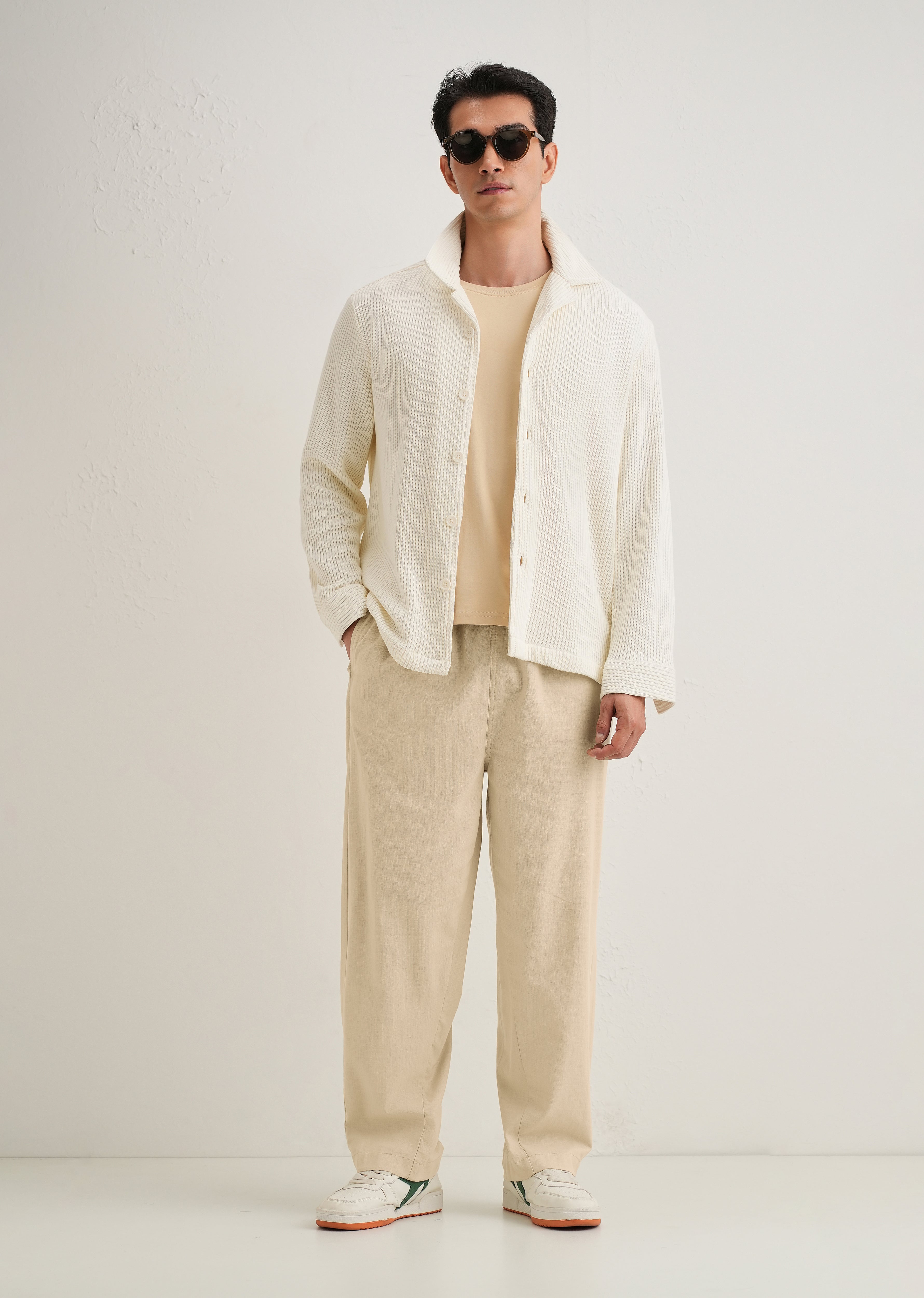 Beige Relaxed Fit Cotton Trouser