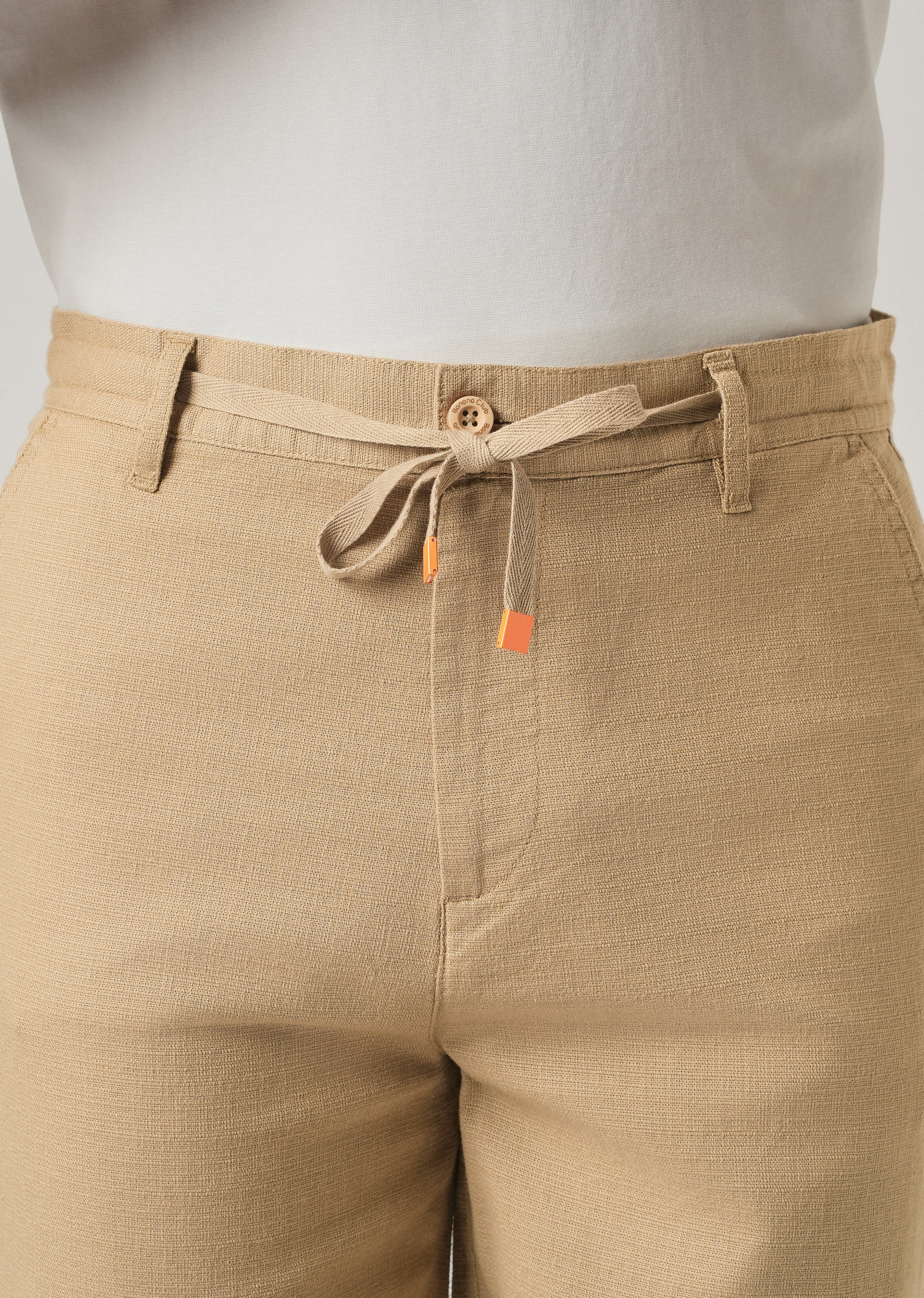 Beige Linen-Look Cotton Trousers