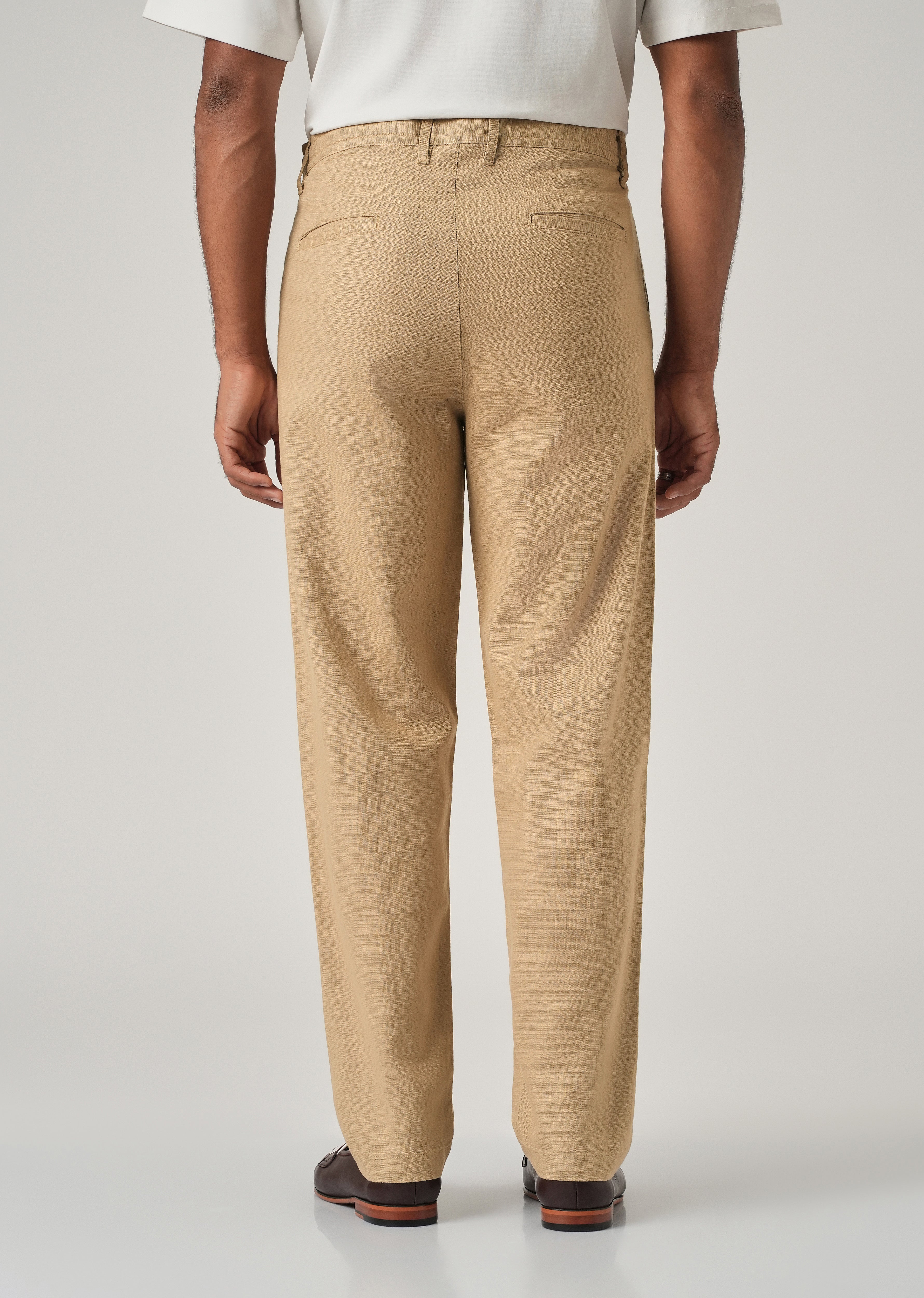 Beige Linen-Look Cotton Trousers