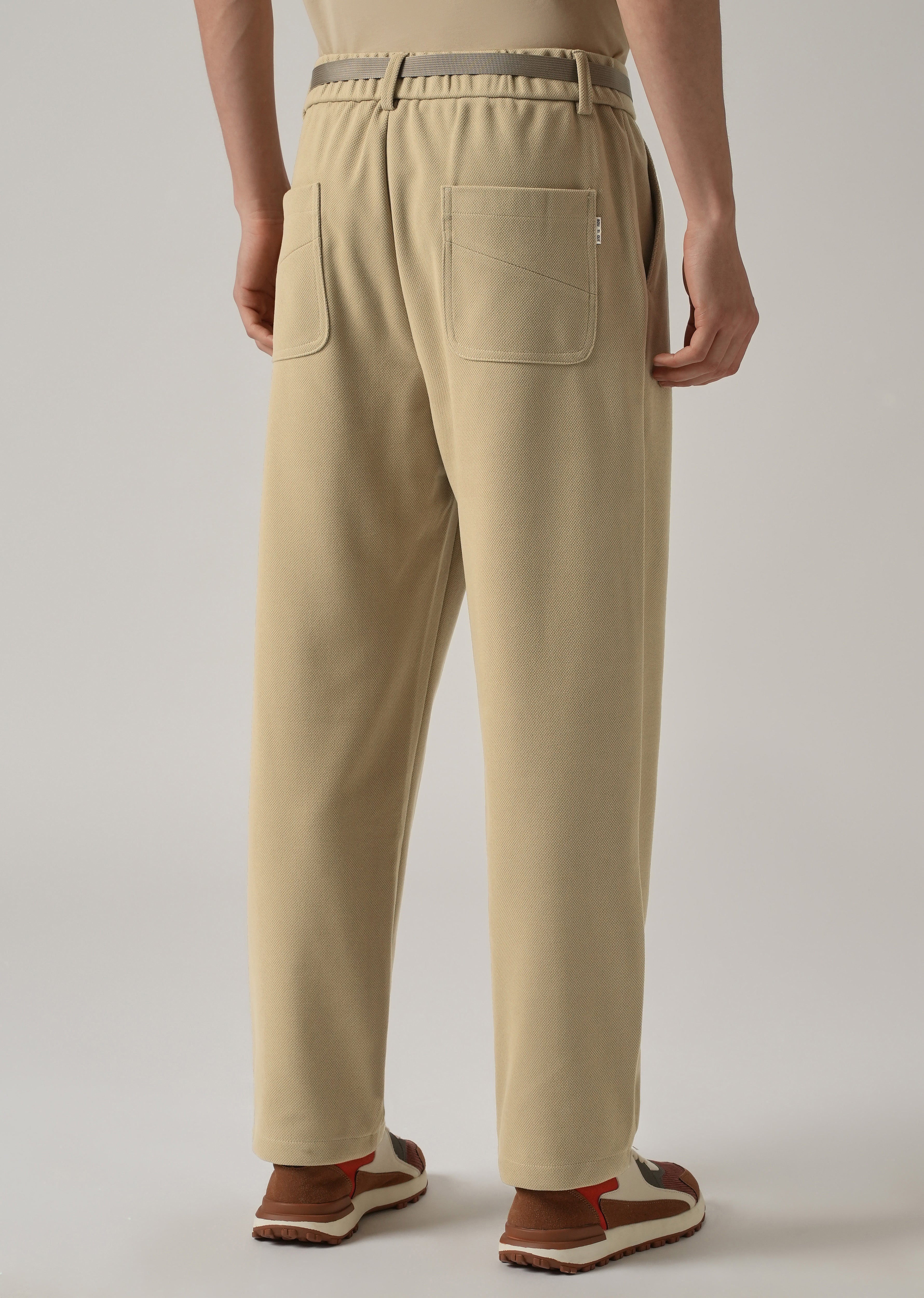 Beige Relaxed Fit Textured Pleated Pant