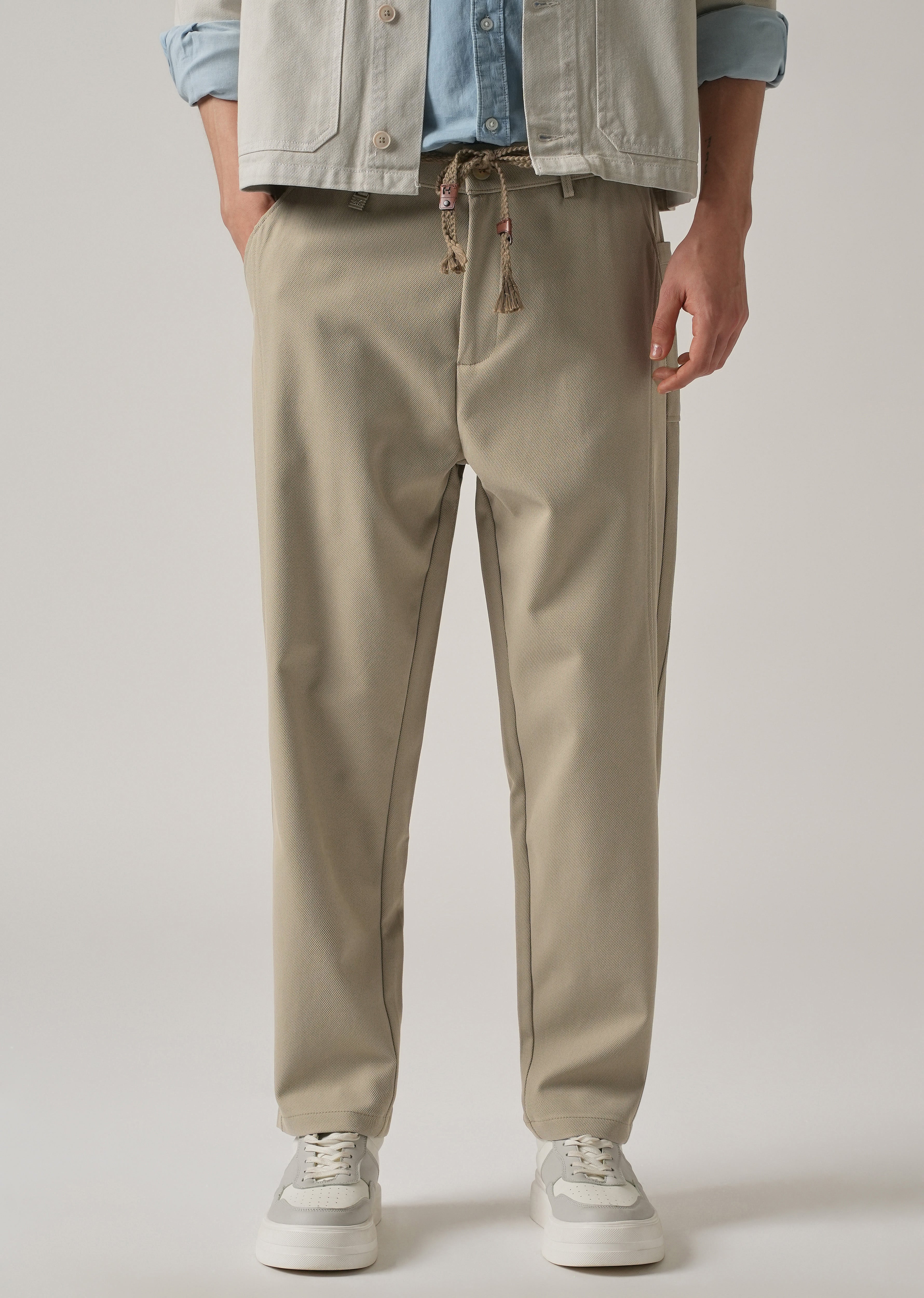 Beige Relaxed Fit Tie Waist Pant