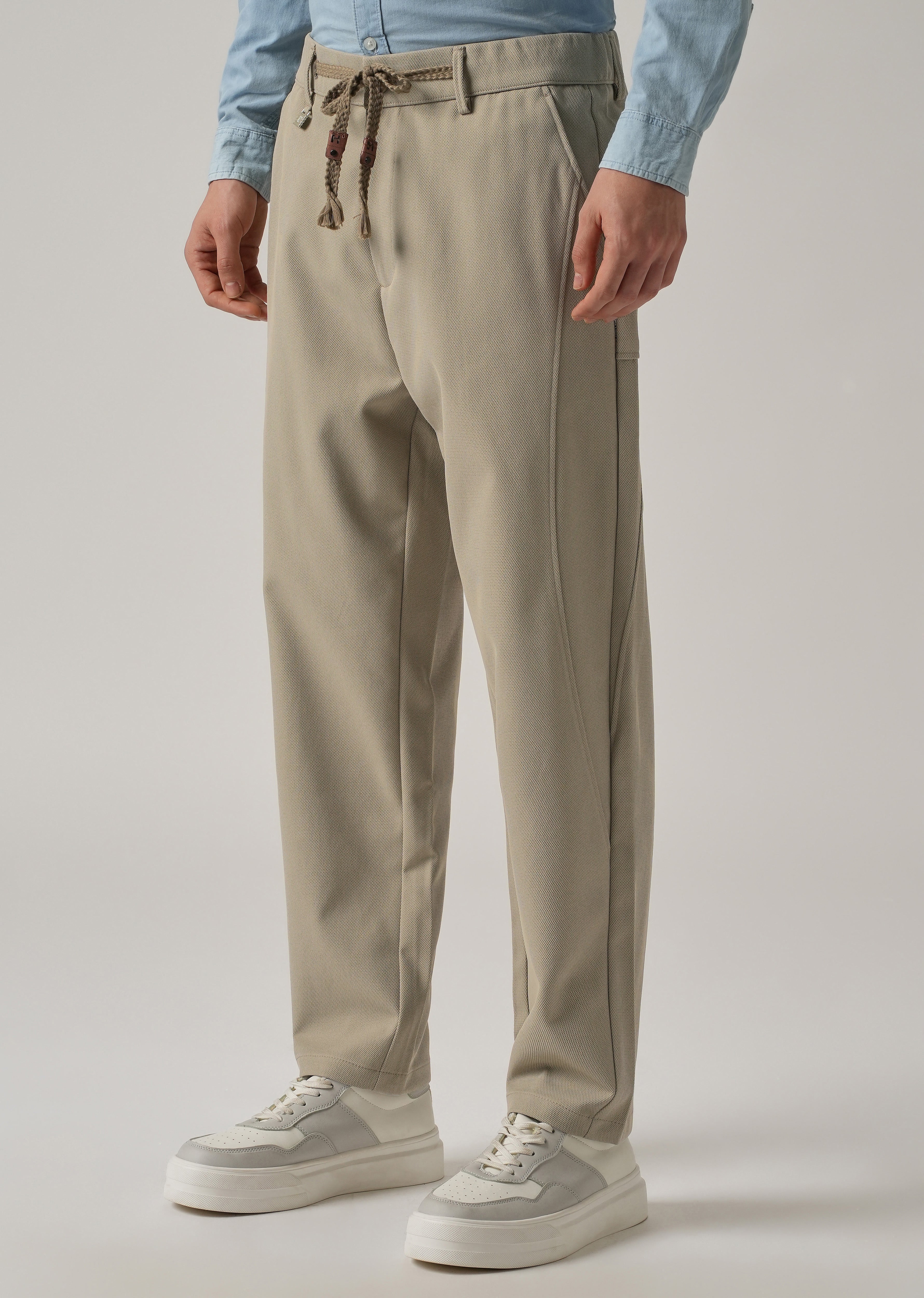 Beige Relaxed Fit Tie Waist Pant