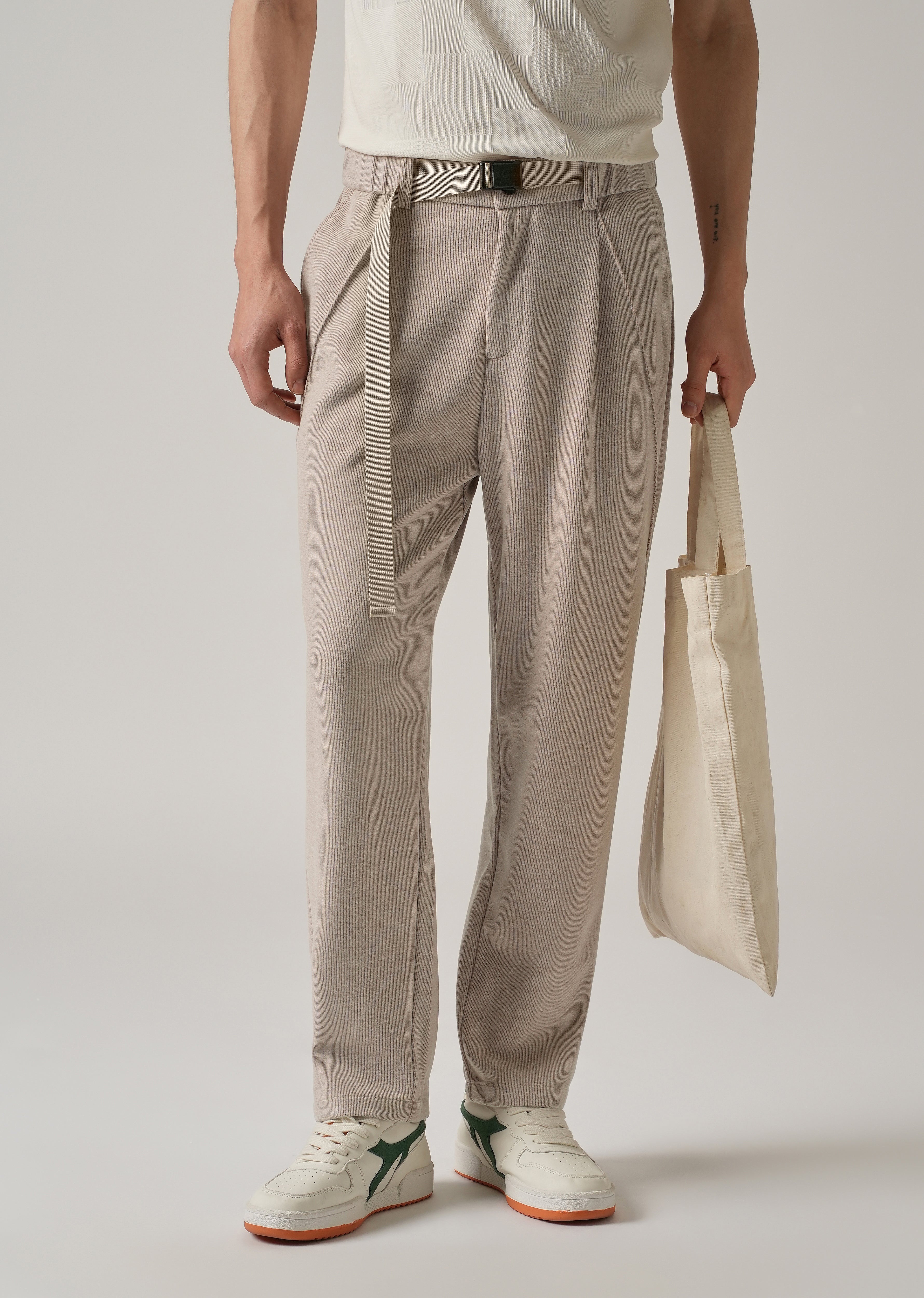 Beige Corduroy Relaxed Fit Pant
